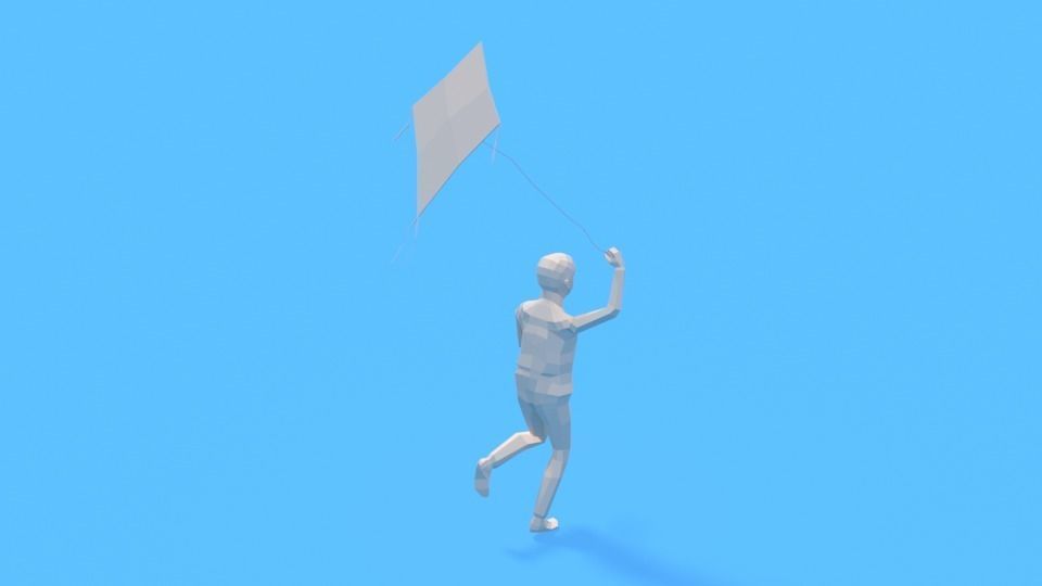 Low Poly Kid Running With a Kite Low-poly 3D model_3