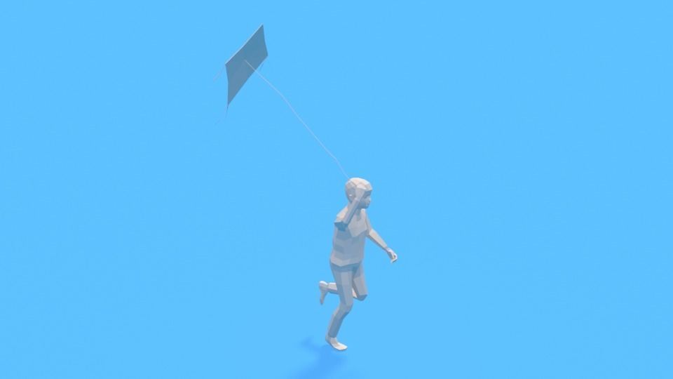Low Poly Kid Running With a Kite Low-poly 3D model_2