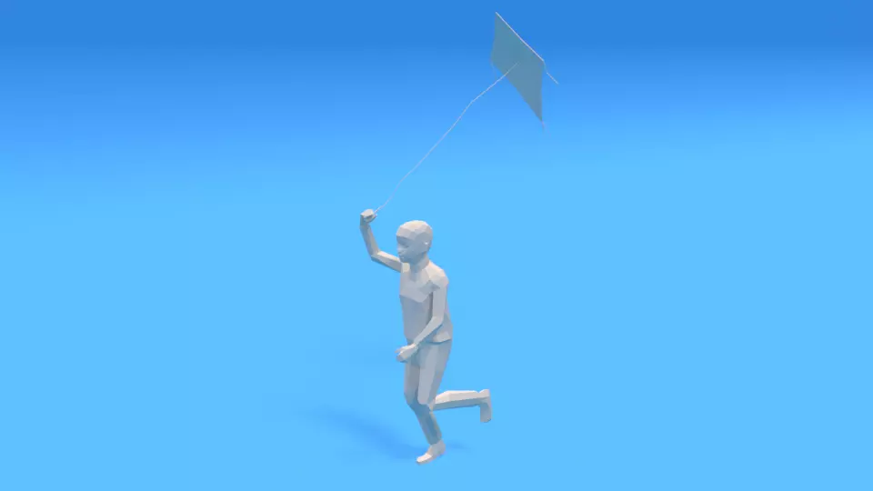 Low Poly Kid Running With a Kite Low-poly 3D model_0