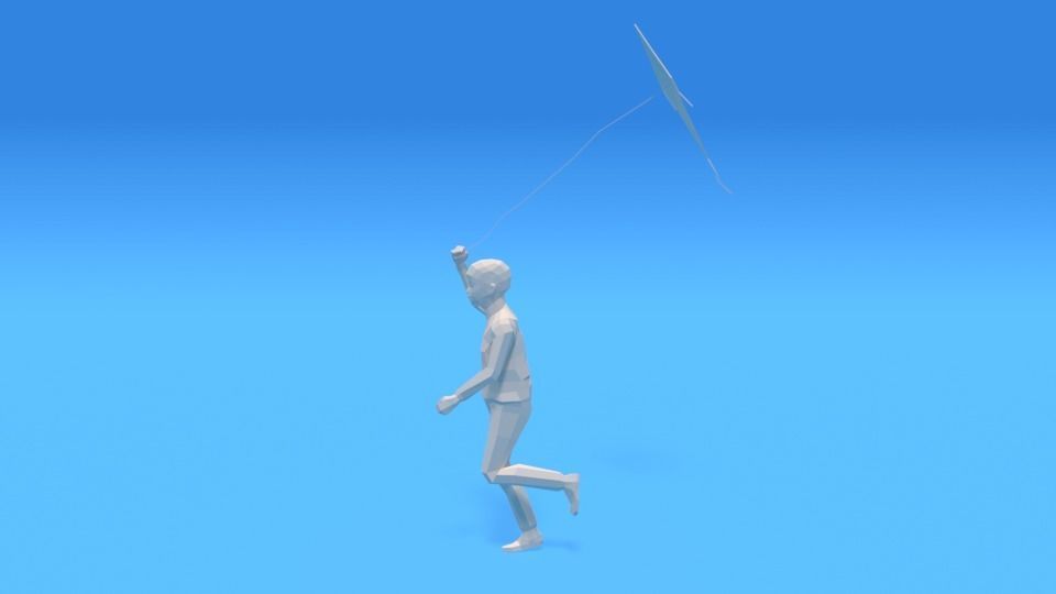 Low Poly Kid Running With a Kite Low-poly 3D model_6