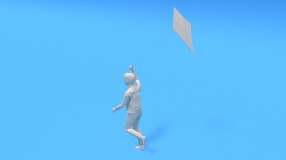 Low Poly Kid Running With a Kite Low-poly 3D model_5