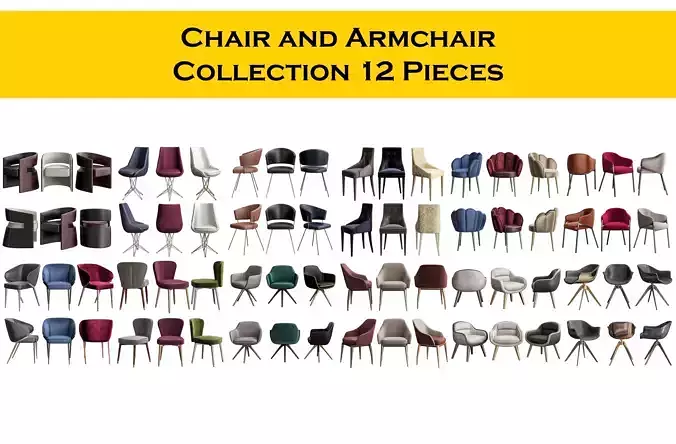 Chair and Armchair Collection 12 Pieces 3d model