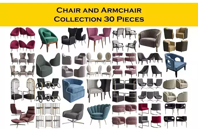 Chair and Armchair Collection 30 Pieces 3d model