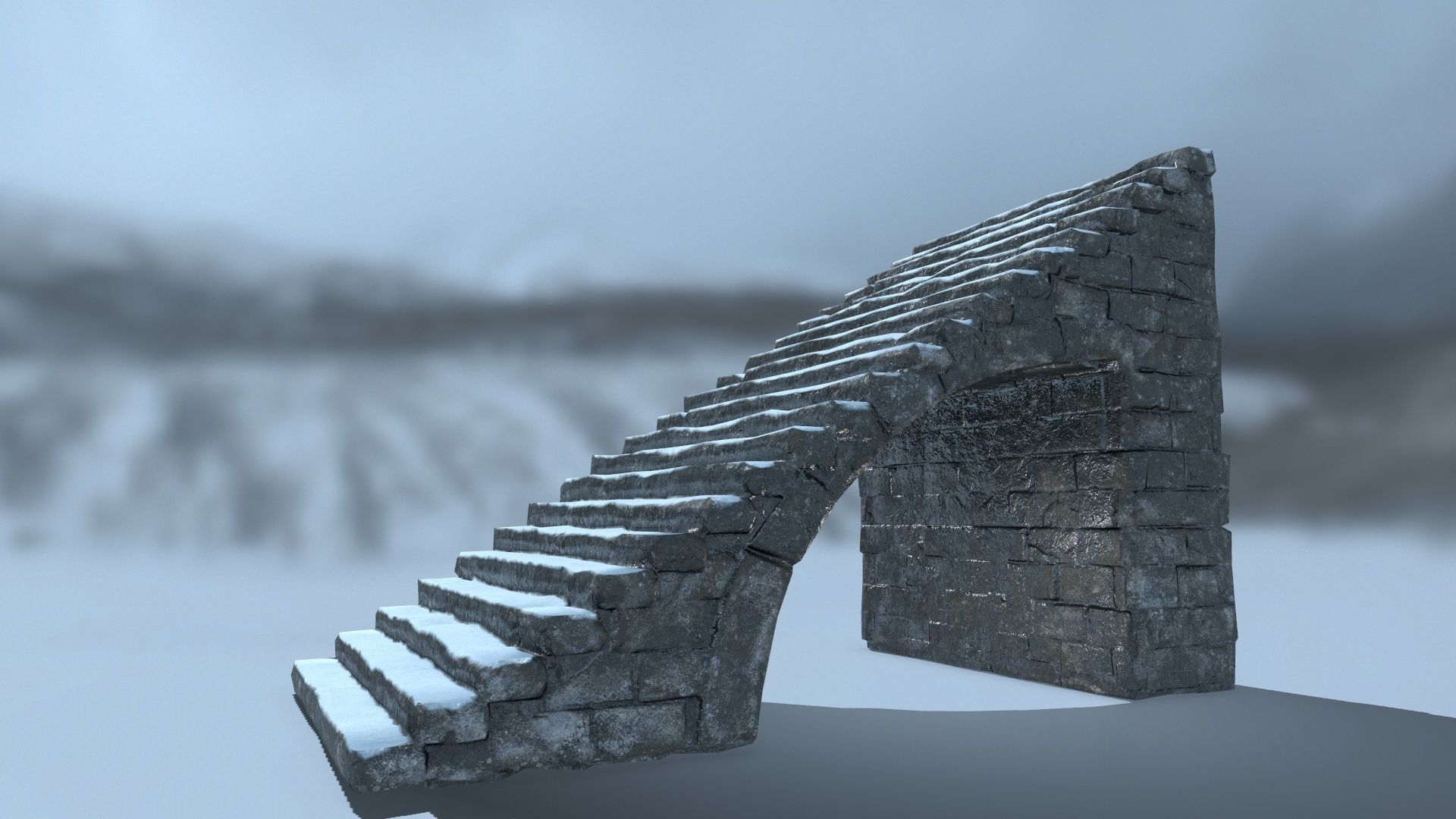 stairs set of in snow Low-poly 3D model_13