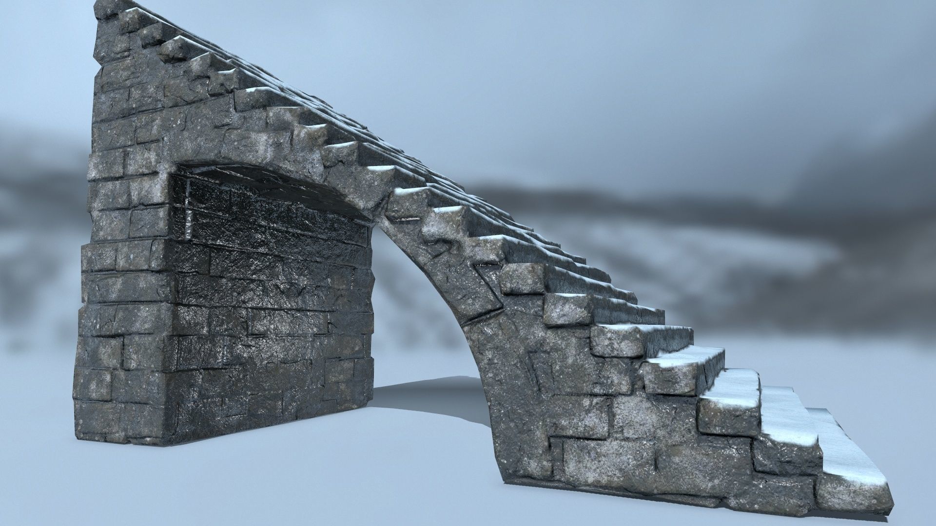 stairs set of in snow Low-poly 3D model_8