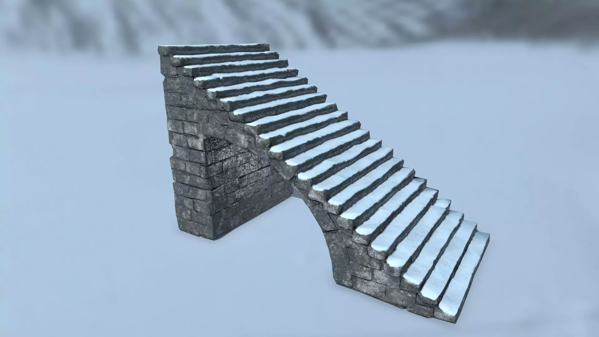 stairs set of in snow Low-poly 3D model_0