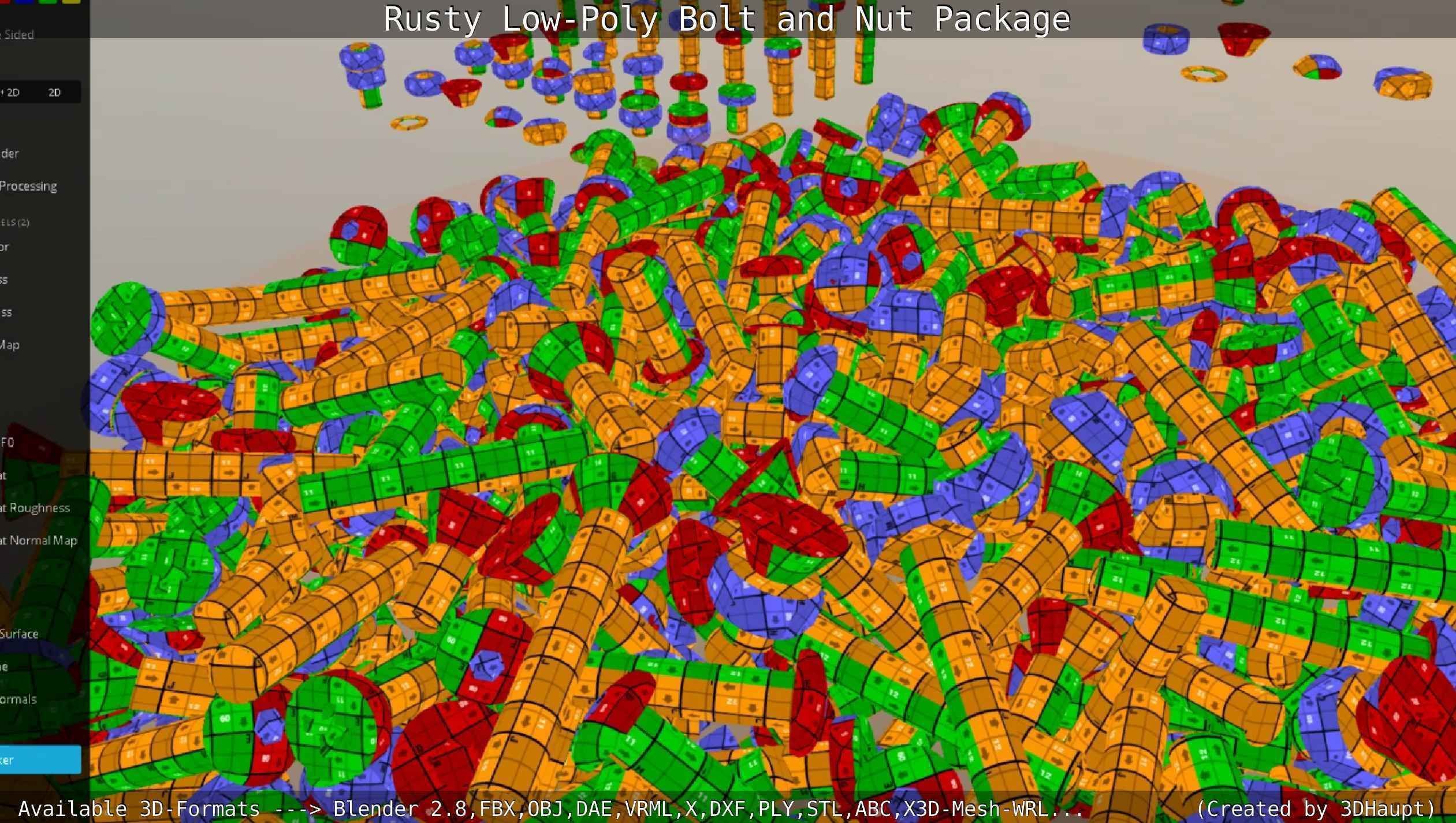 Rusty Low-Poly Bolt and Nut Package Low-poly 3D model_59