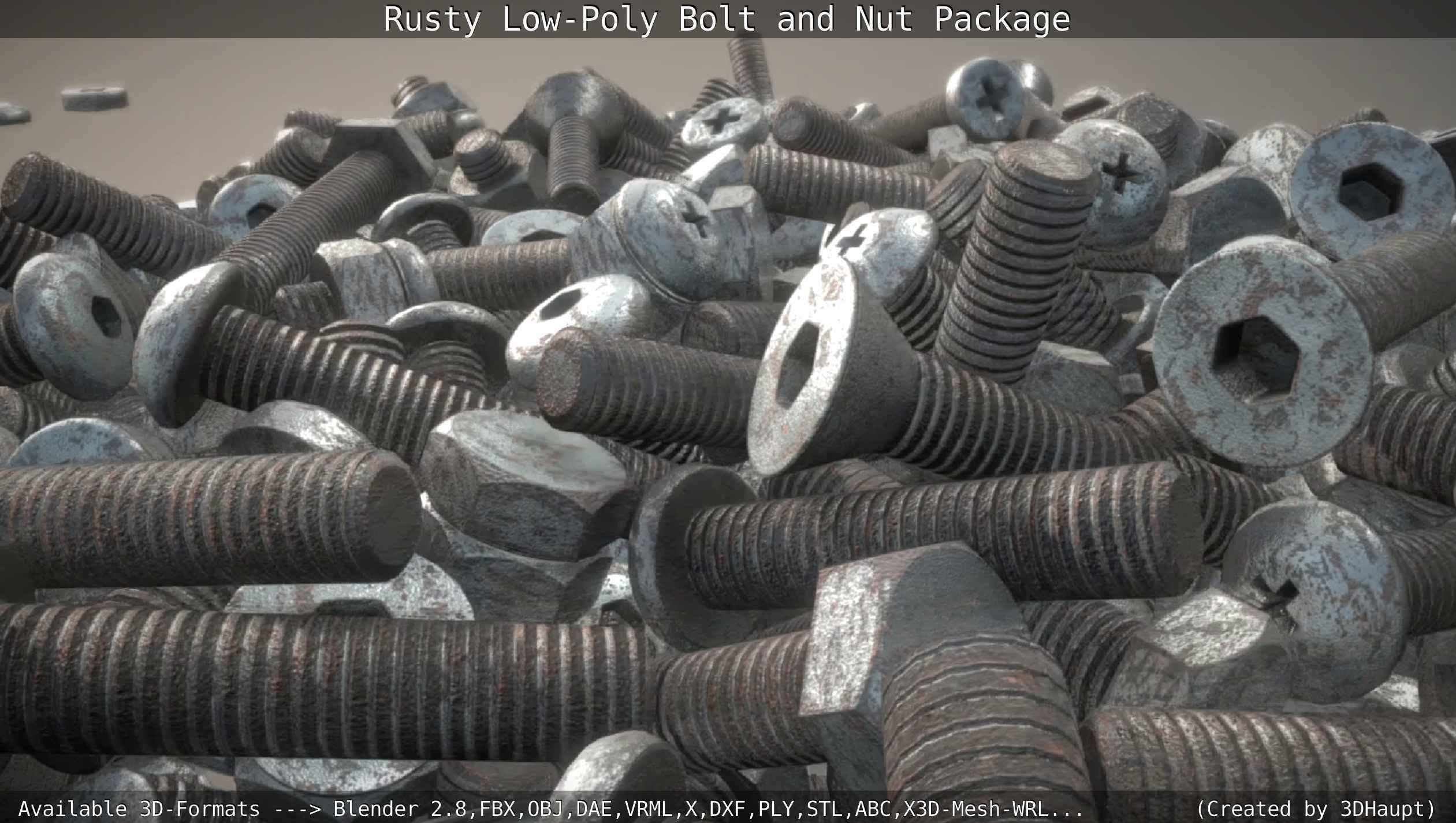 Rusty Low-Poly Bolt and Nut Package Low-poly 3D model_83