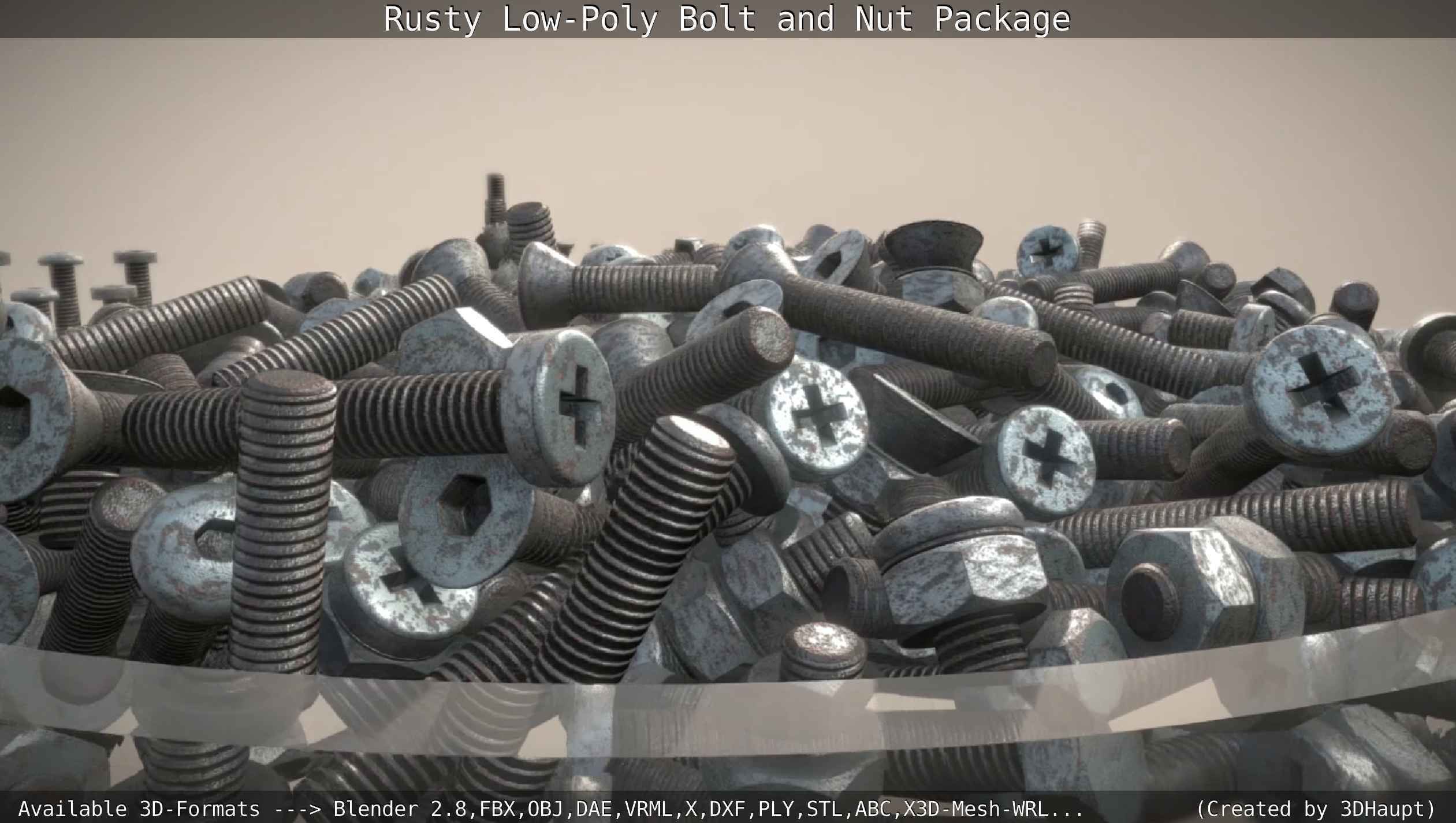 Rusty Low-Poly Bolt and Nut Package Low-poly 3D model_40