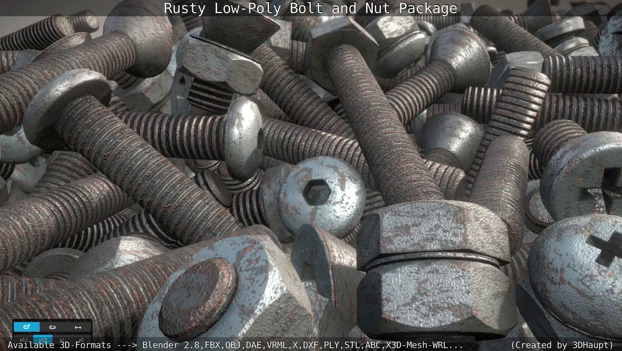 Rusty Low-Poly Bolt and Nut Package Low-poly 3D model_105
