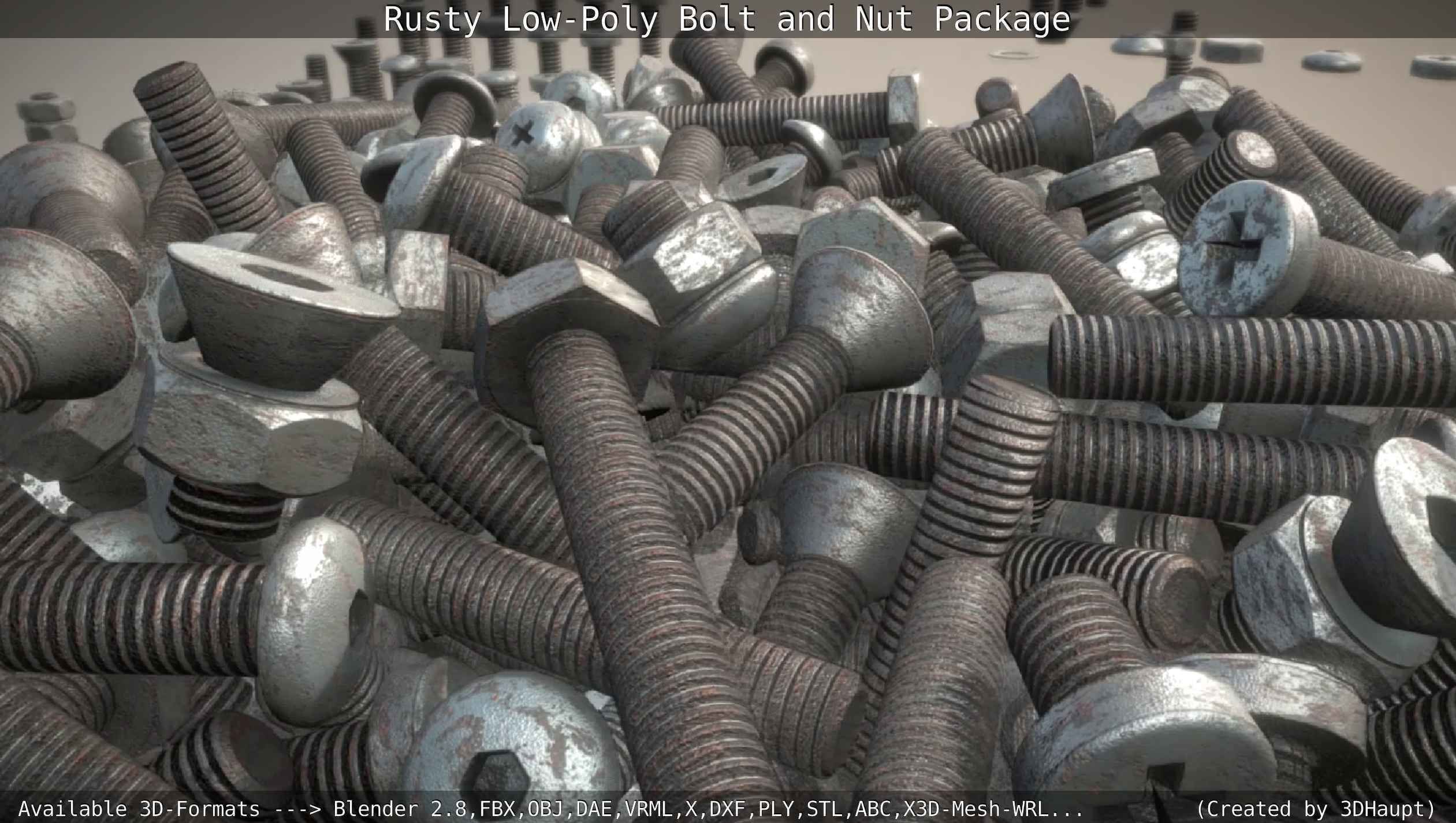 Rusty Low-Poly Bolt and Nut Package Low-poly 3D model_8