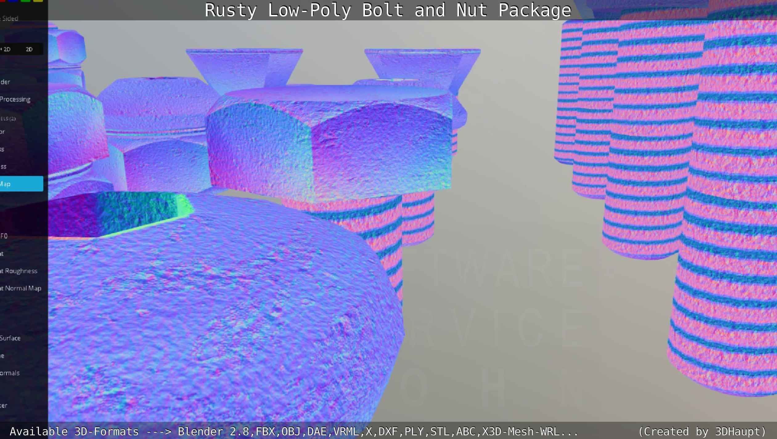 Rusty Low-Poly Bolt and Nut Package Low-poly 3D model_70