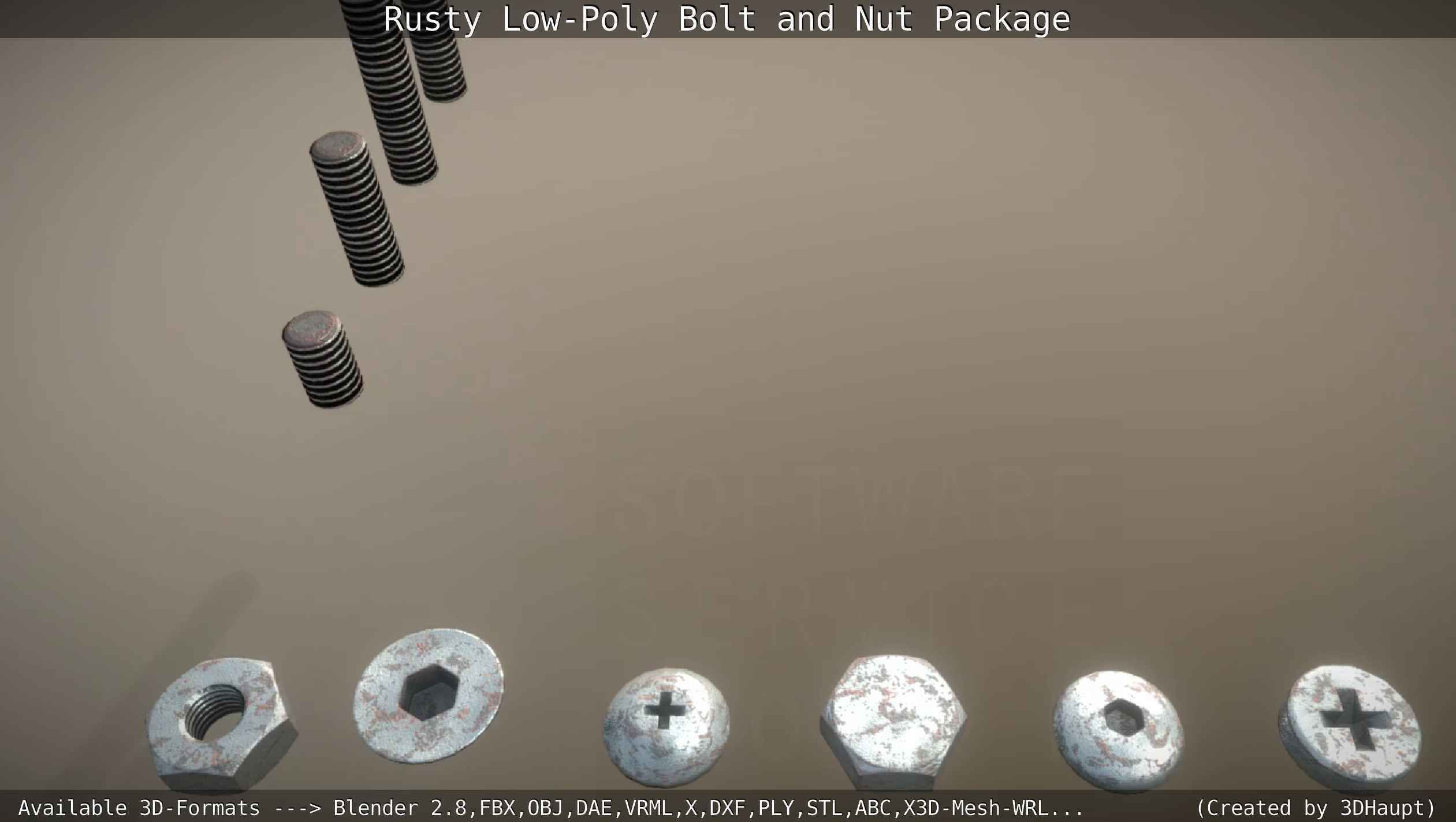 Rusty Low-Poly Bolt and Nut Package Low-poly 3D model_100