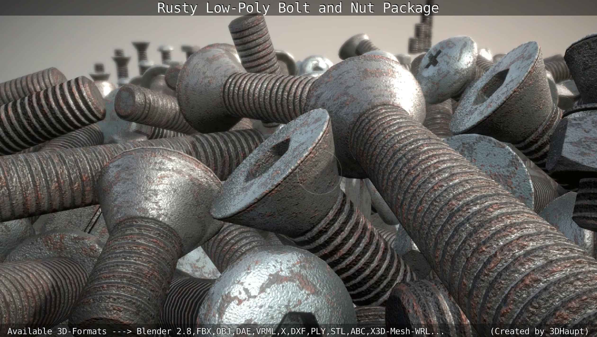 Rusty Low-Poly Bolt and Nut Package Low-poly 3D model_92