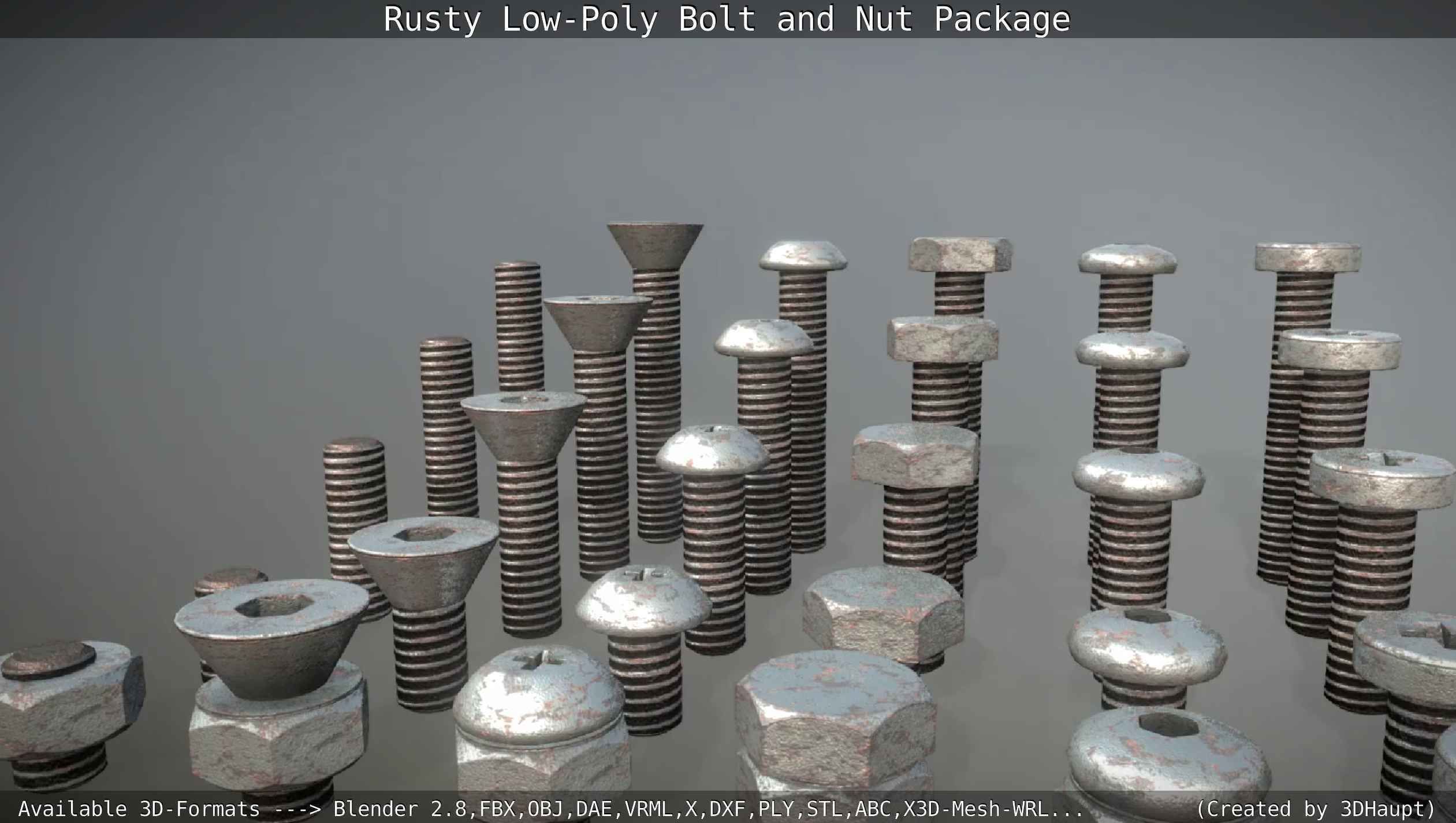 Rusty Low-Poly Bolt and Nut Package Low-poly 3D model_23