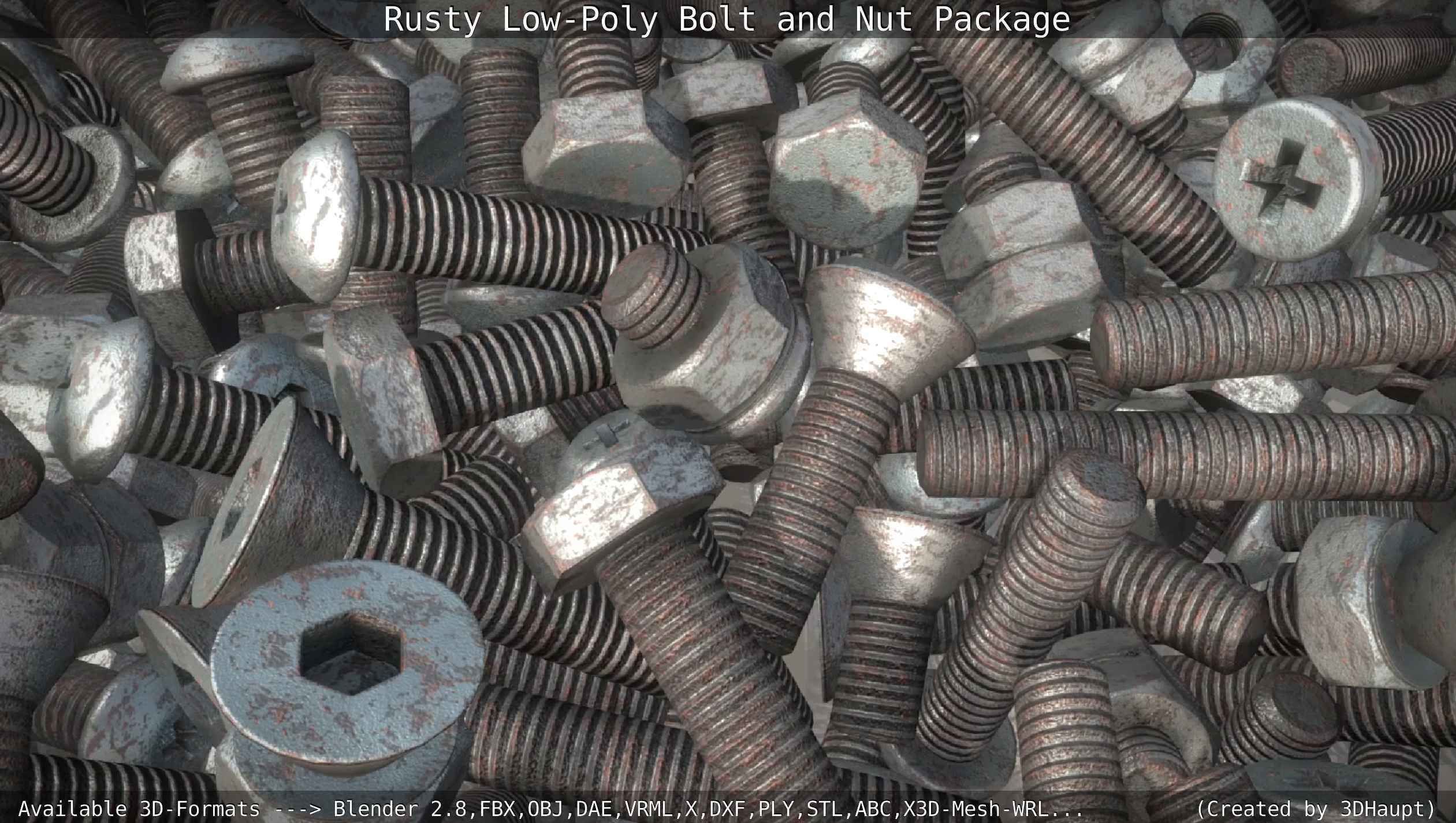 Rusty Low-Poly Bolt and Nut Package Low-poly 3D model_12