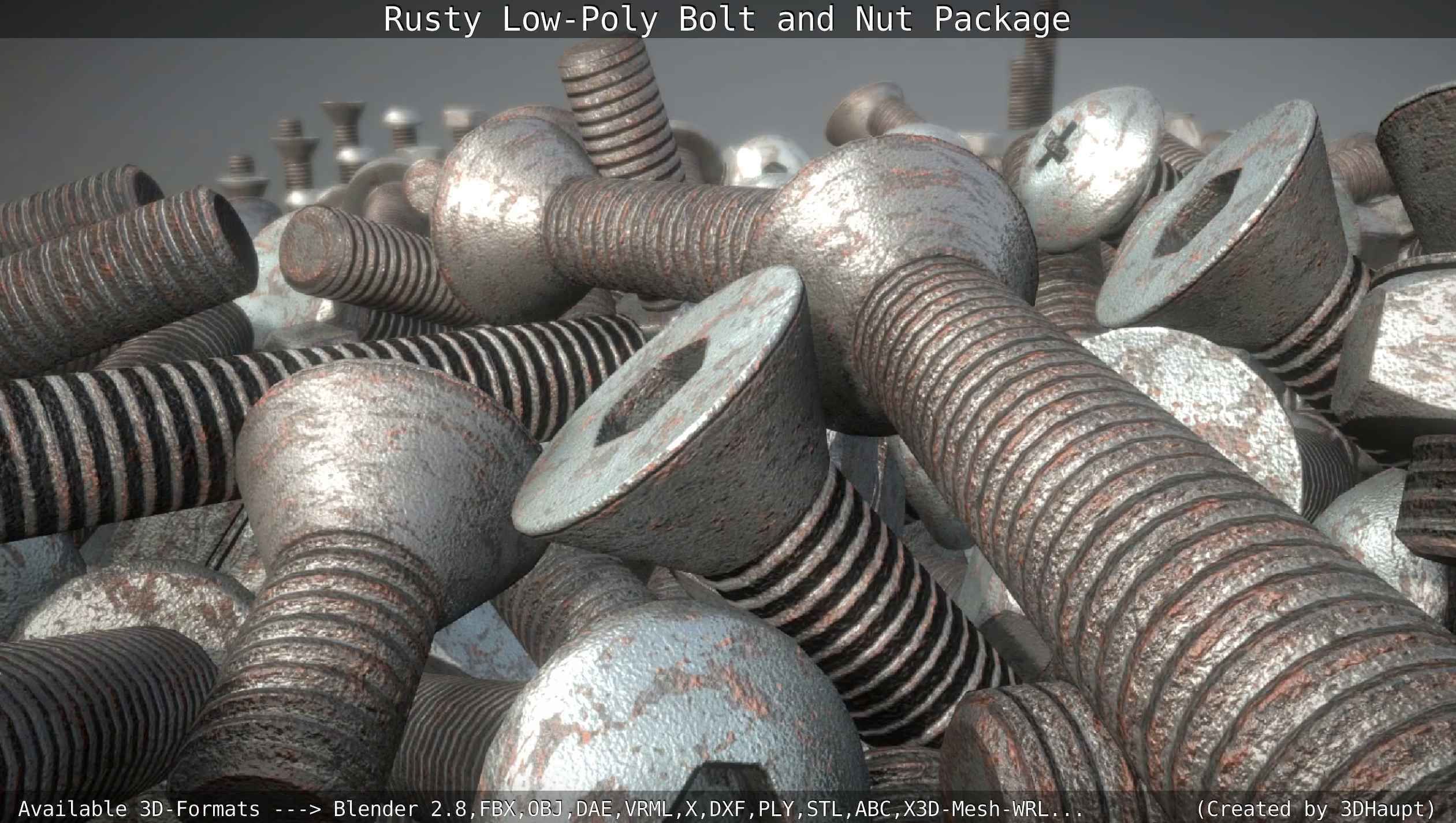 Rusty Low-Poly Bolt and Nut Package Low-poly 3D model_7