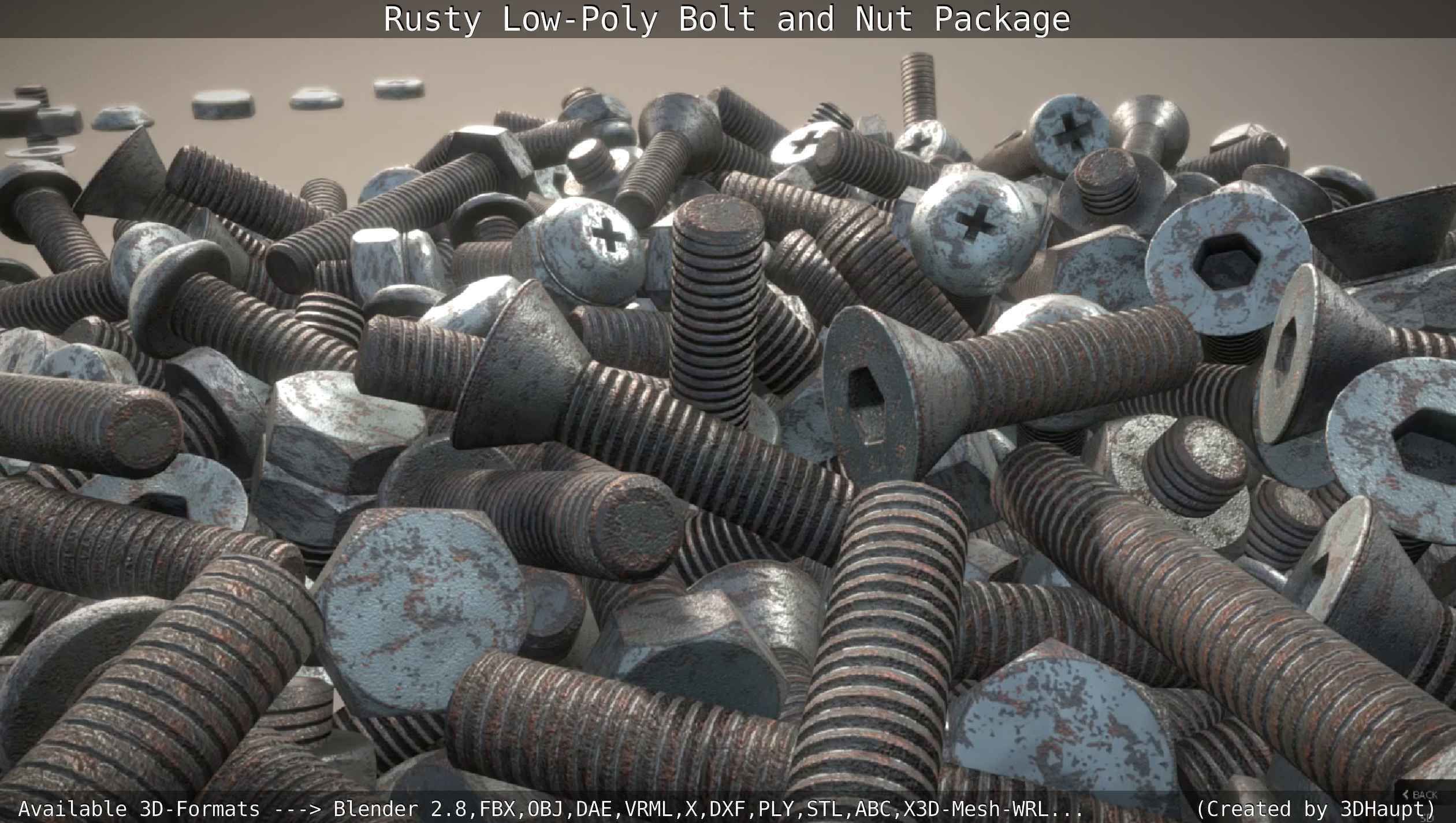 Rusty Low-Poly Bolt and Nut Package Low-poly 3D model_107