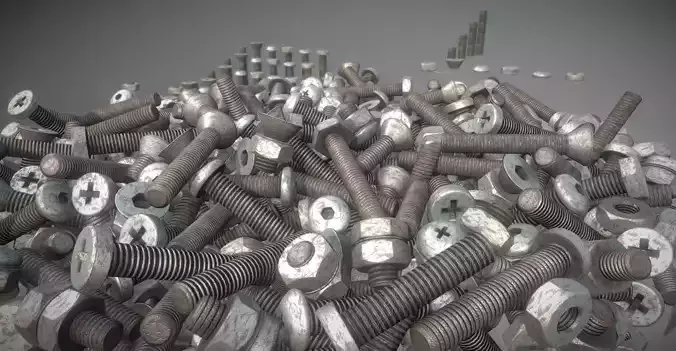 Rusty Low-Poly Bolt and Nut Package  Low-poly 3D model