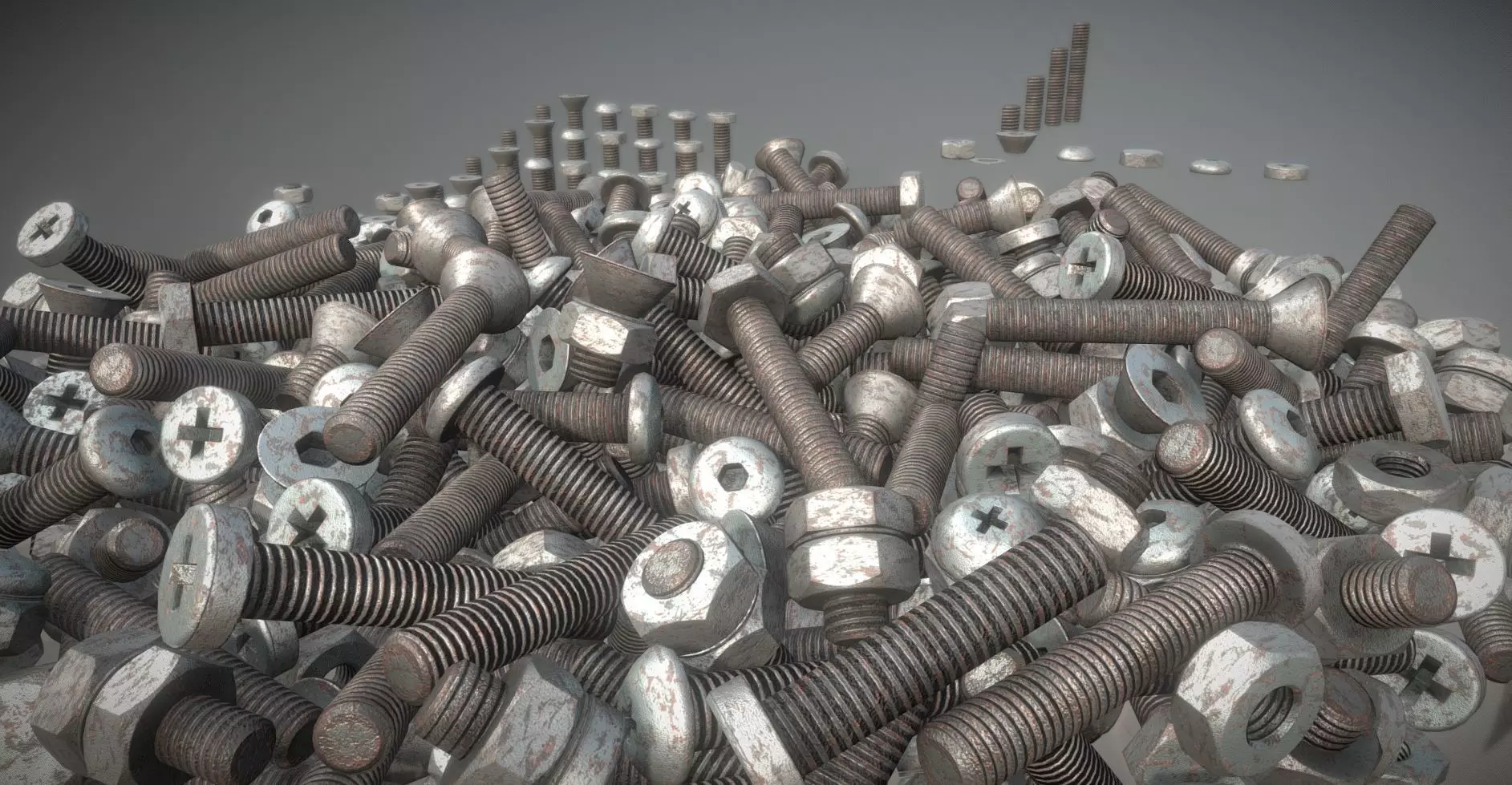 Rusty Low-Poly Bolt and Nut Package Low-poly 3D model_0