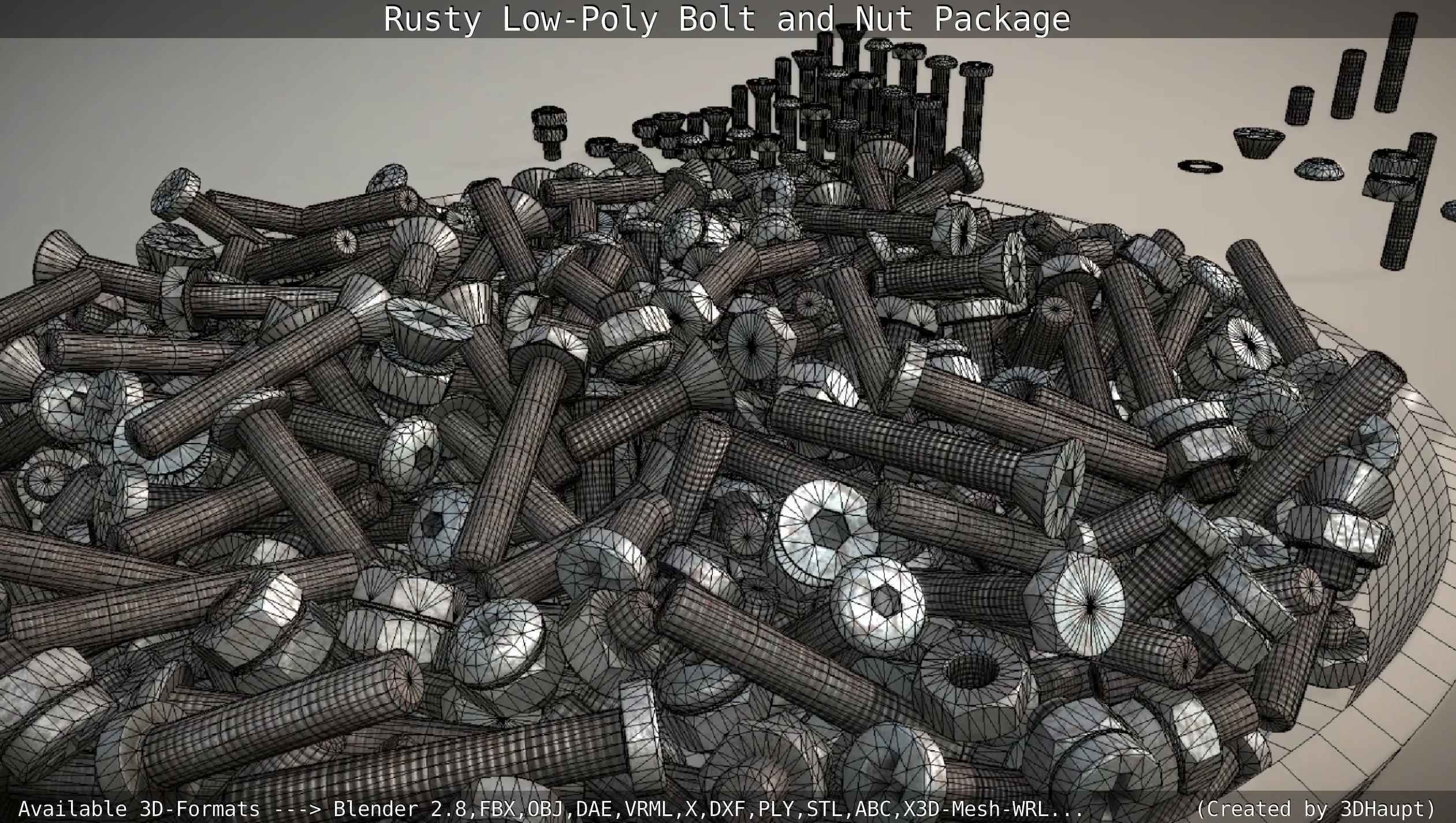 Rusty Low-Poly Bolt and Nut Package Low-poly 3D model_42