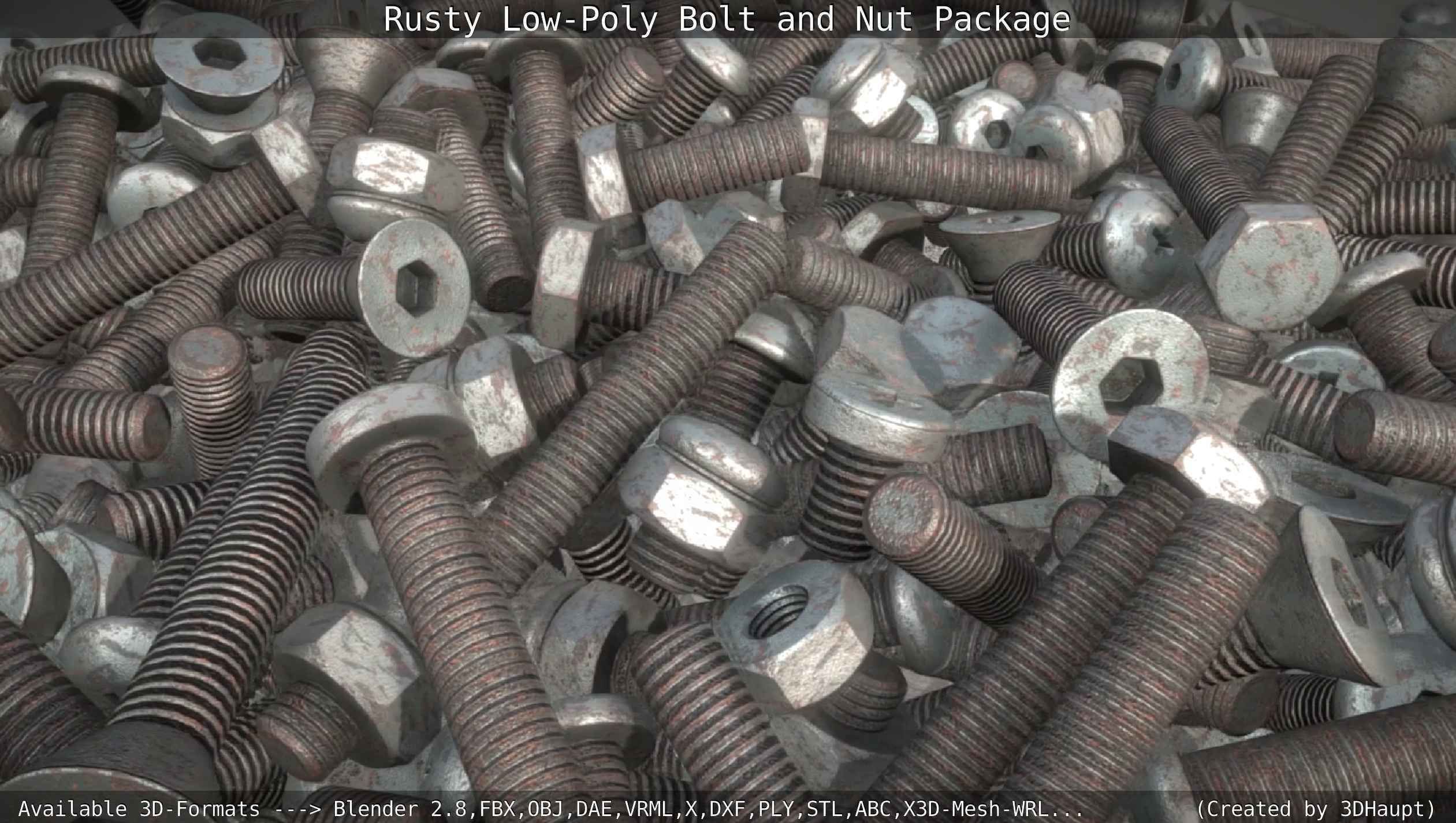 Rusty Low-Poly Bolt and Nut Package Low-poly 3D model_31