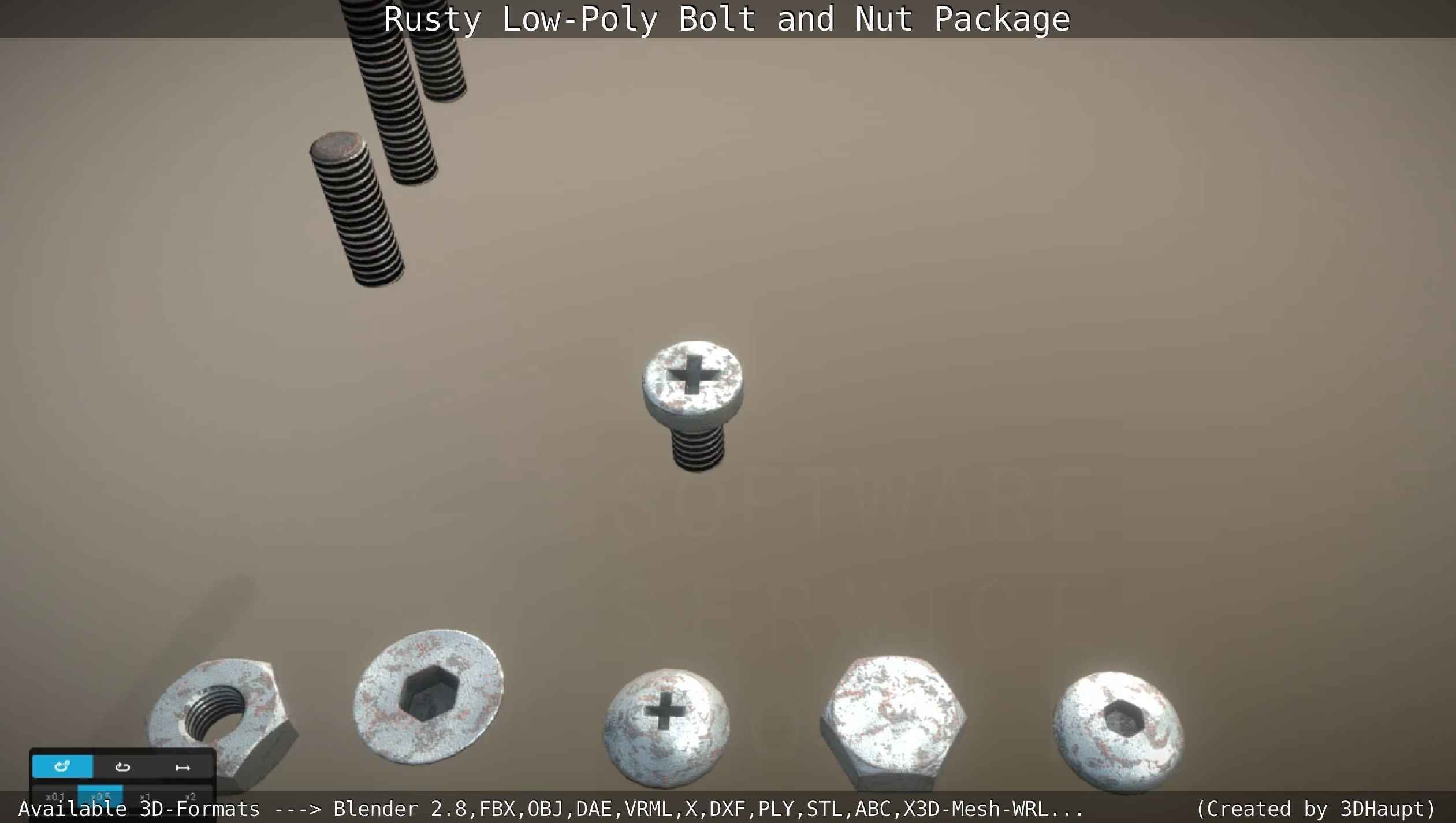 Rusty Low-Poly Bolt and Nut Package Low-poly 3D model_104