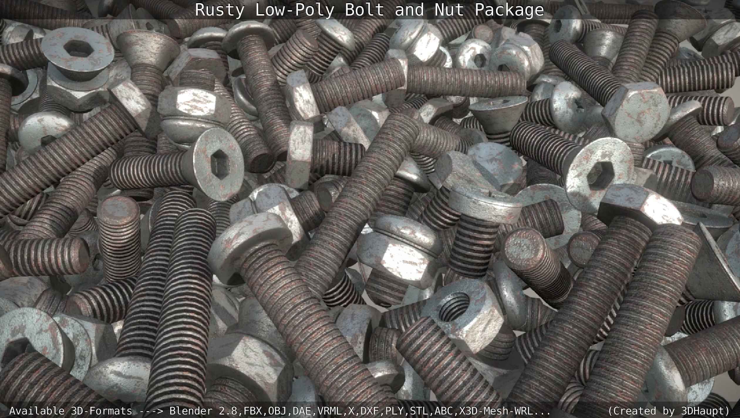 Rusty Low-Poly Bolt and Nut Package Low-poly 3D model_5