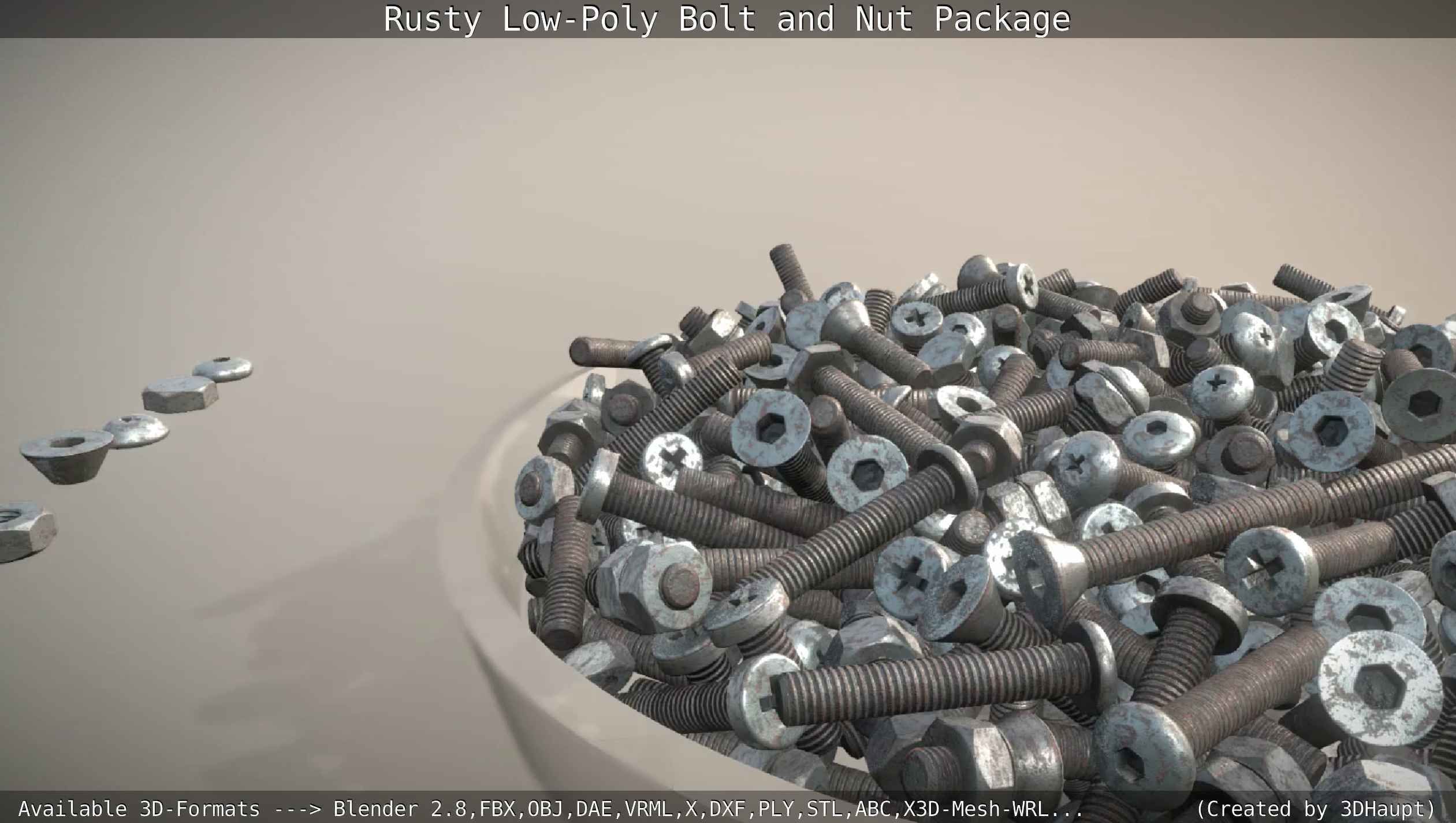 Rusty Low-Poly Bolt and Nut Package Low-poly 3D model_90