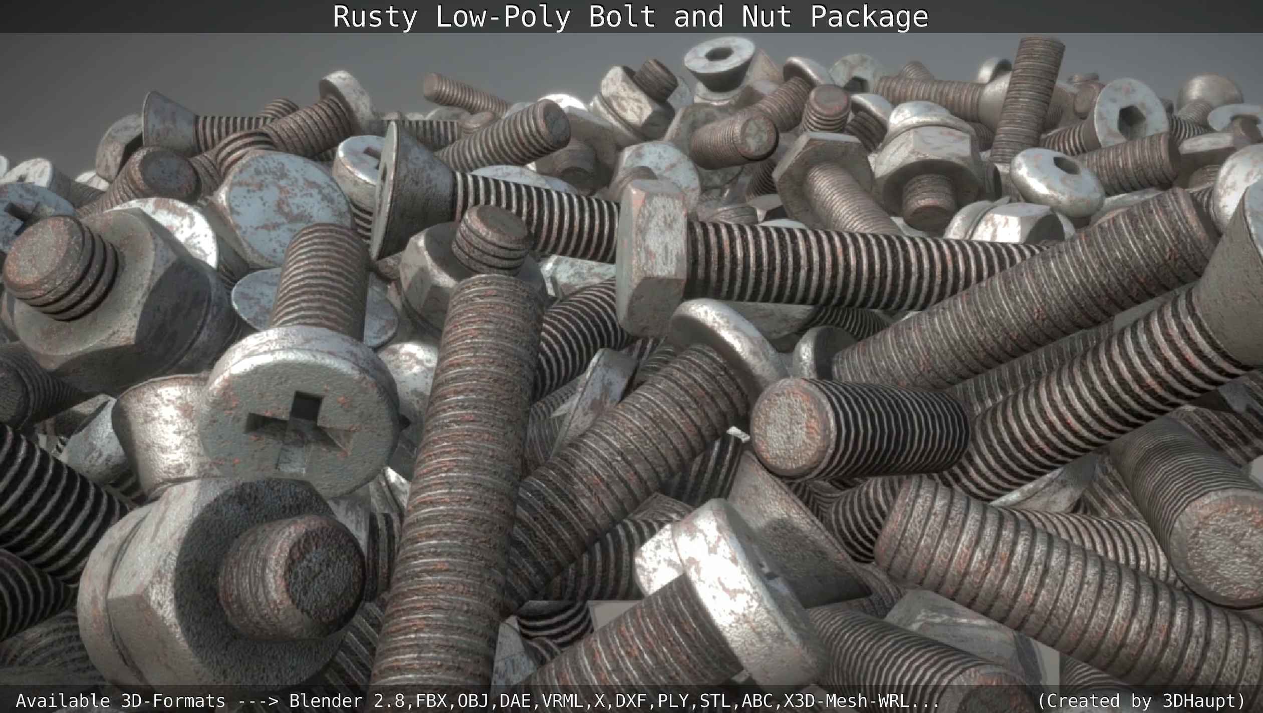 Rusty Low-Poly Bolt and Nut Package Low-poly 3D model_25