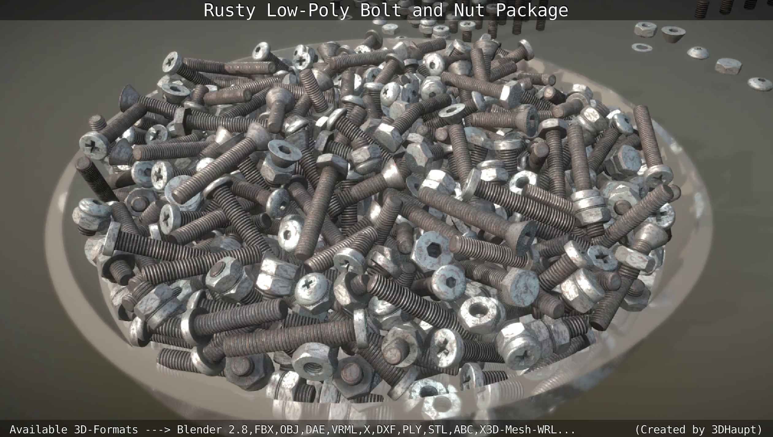 Rusty Low-Poly Bolt and Nut Package Low-poly 3D model_13