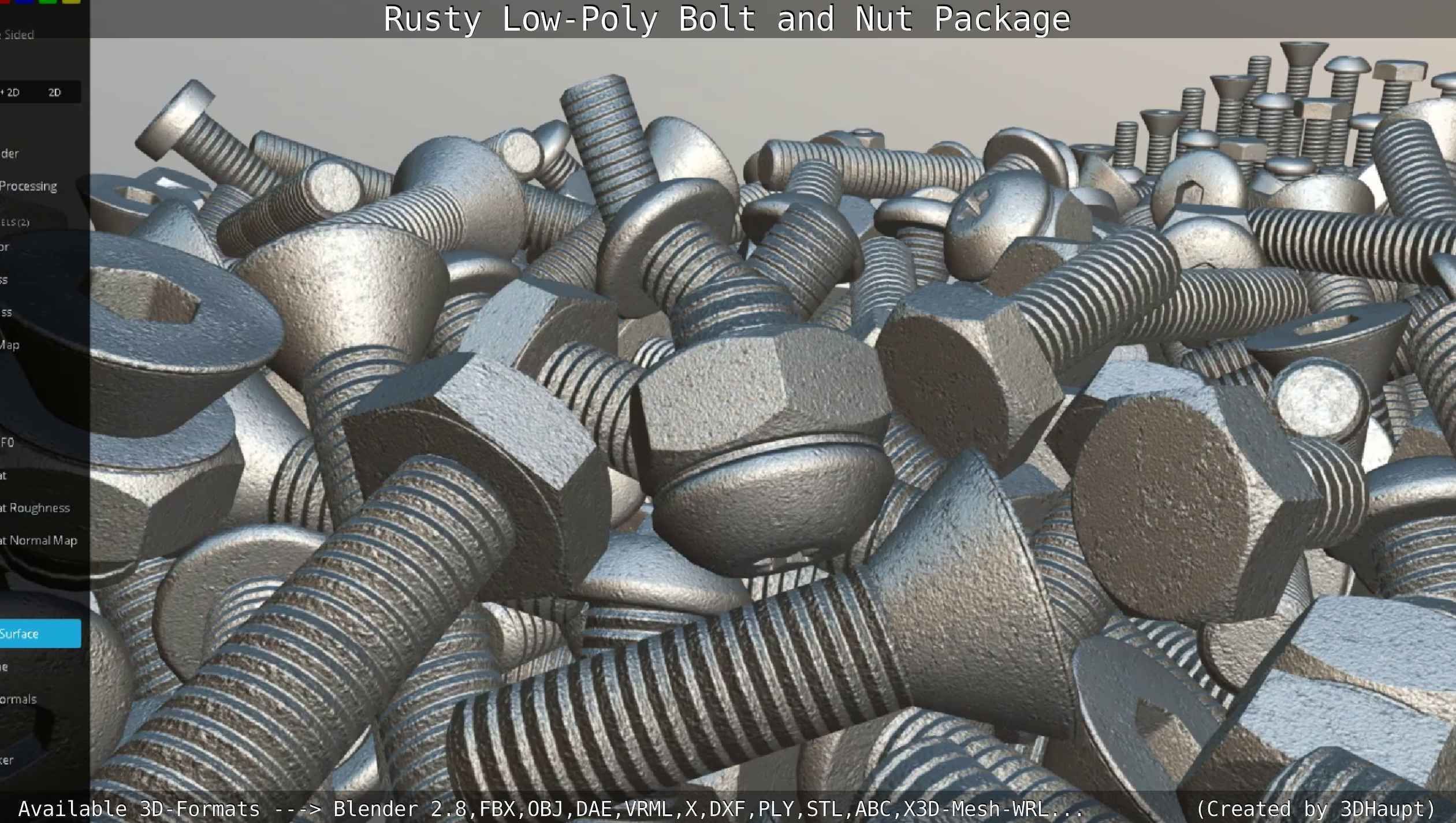 Rusty Low-Poly Bolt and Nut Package Low-poly 3D model_53
