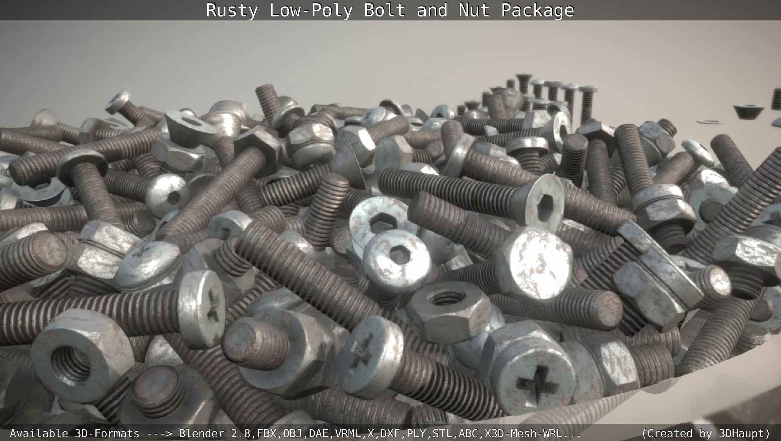 Rusty Low-Poly Bolt and Nut Package Low-poly 3D model_36
