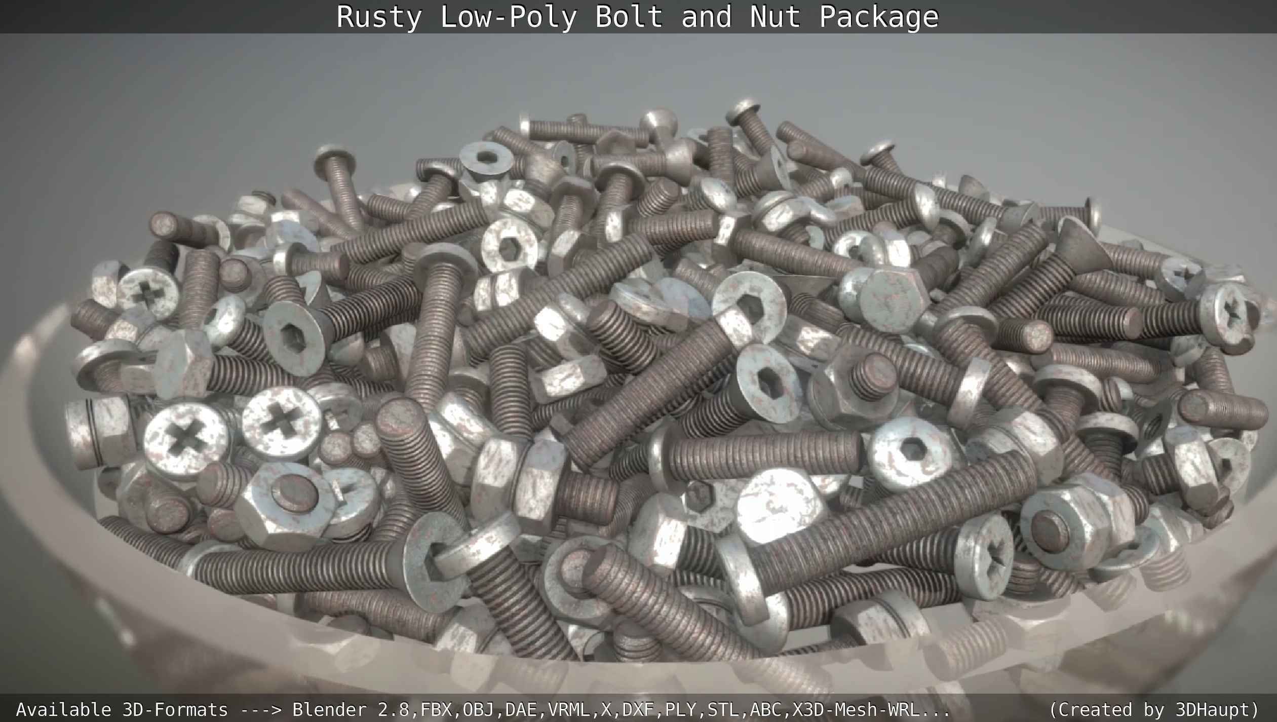 Rusty Low-Poly Bolt and Nut Package Low-poly 3D model_26