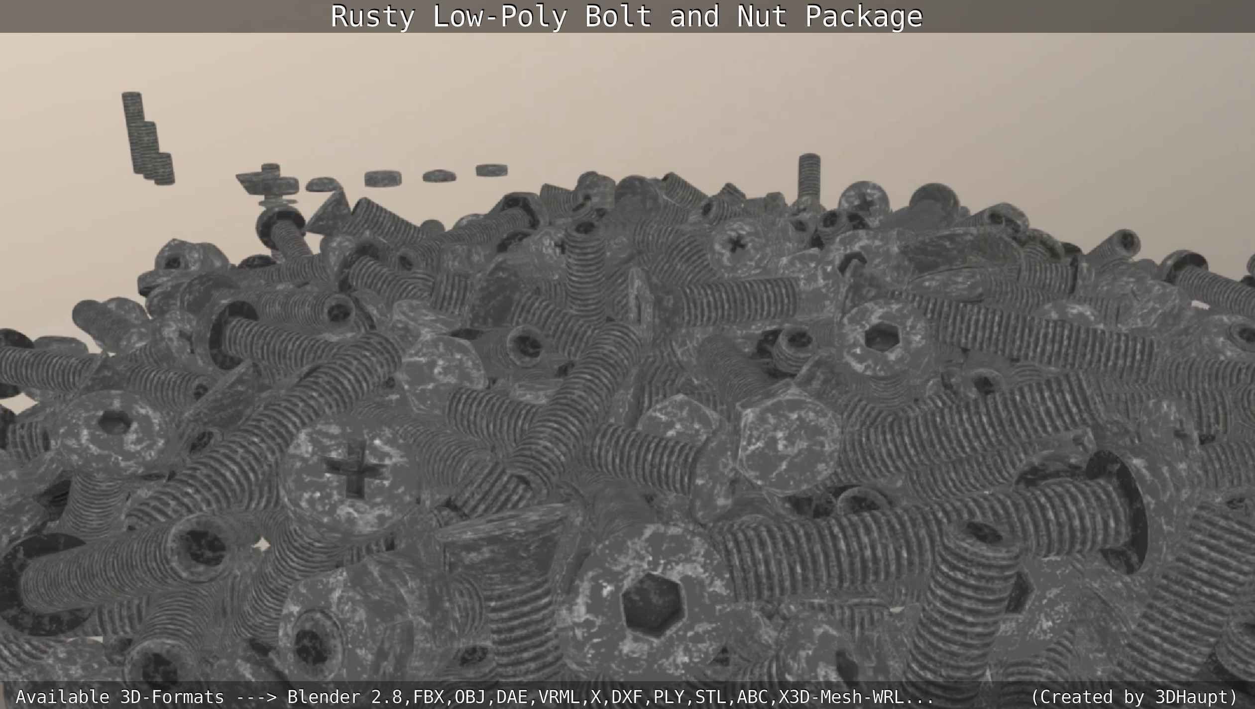 Rusty Low-Poly Bolt and Nut Package Low-poly 3D model_43