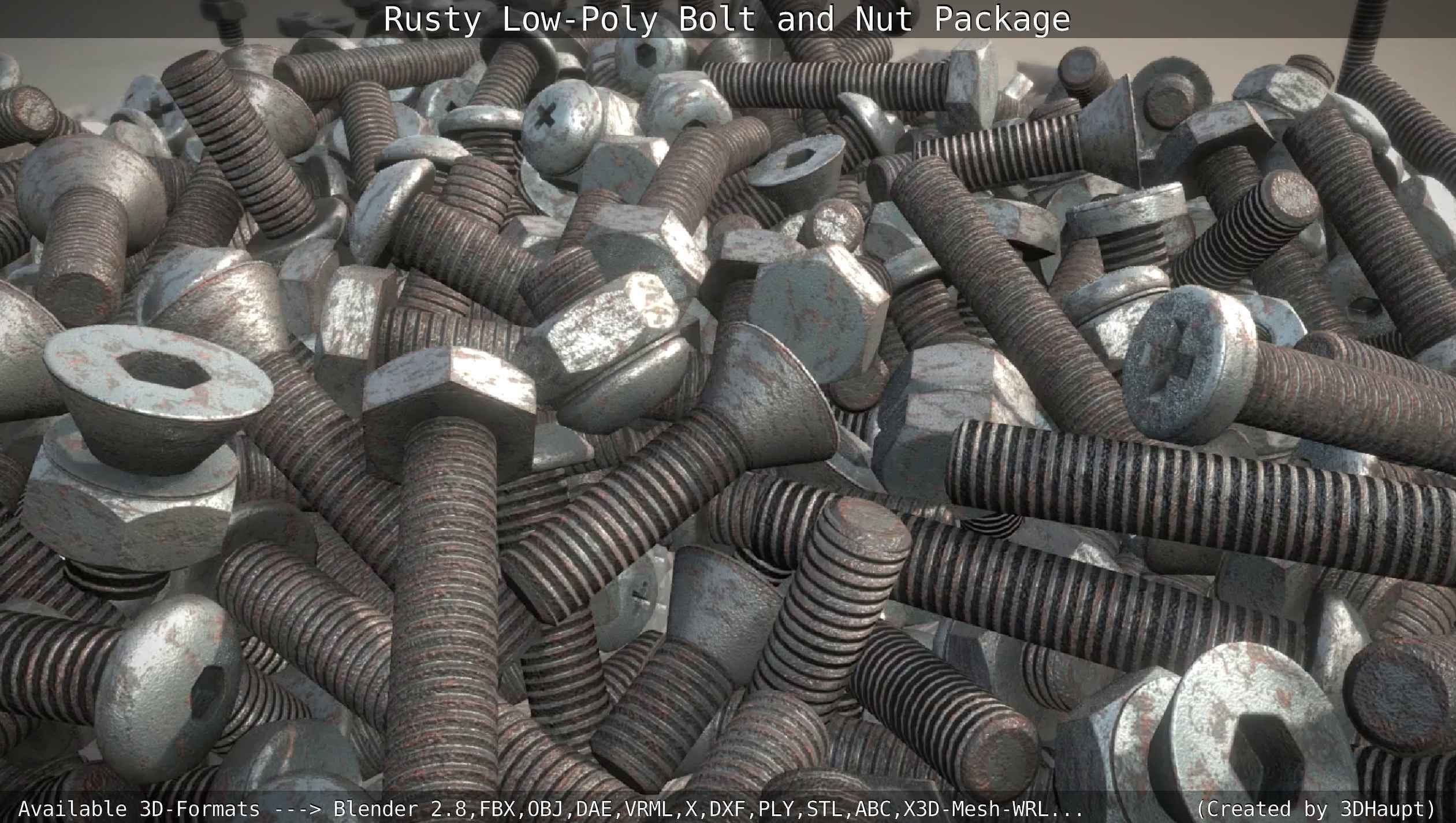 Rusty Low-Poly Bolt and Nut Package Low-poly 3D model_86