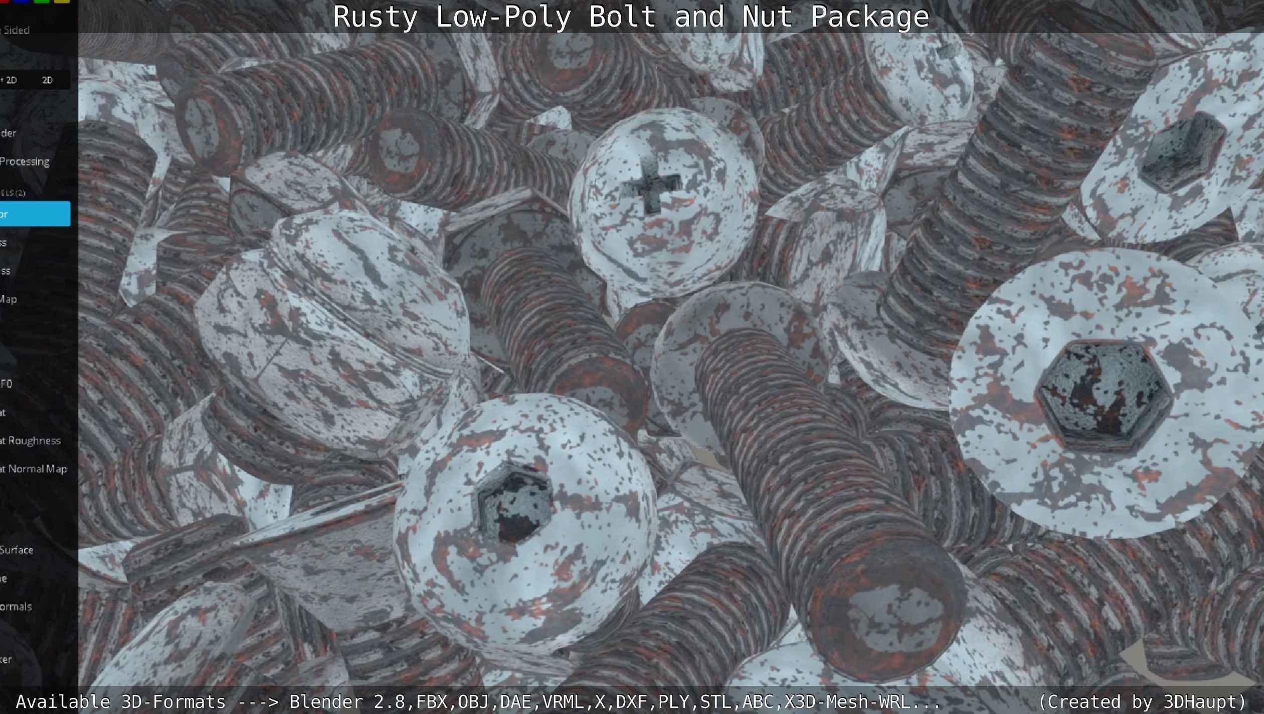 Rusty Low-Poly Bolt and Nut Package Low-poly 3D model_60