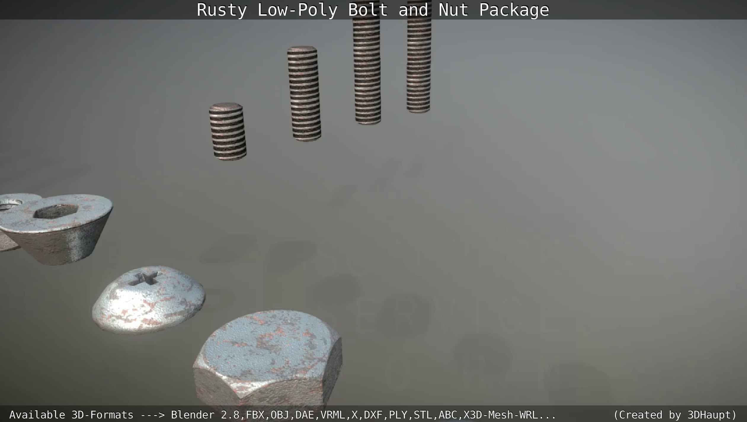 Rusty Low-Poly Bolt and Nut Package Low-poly 3D model_91