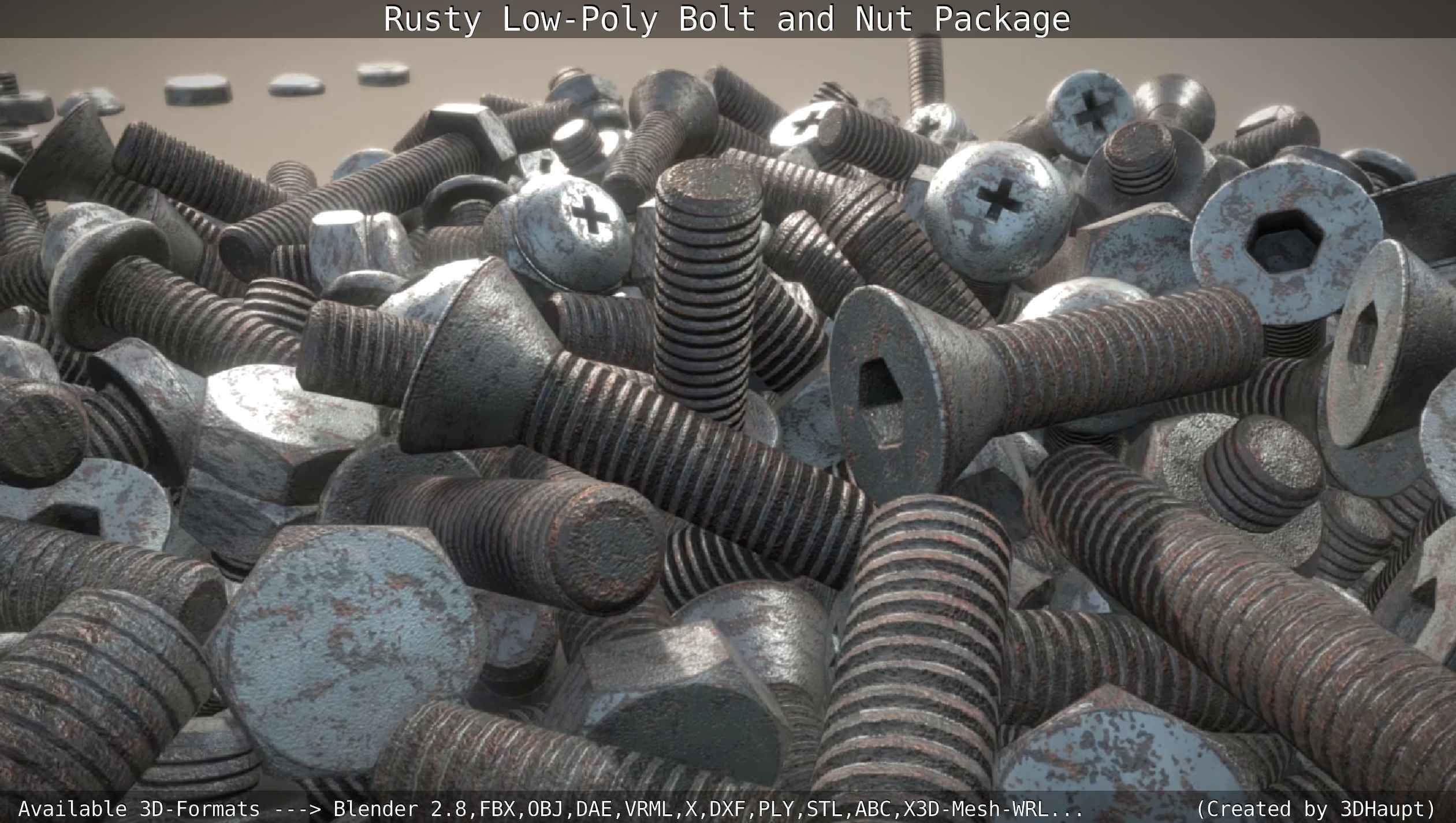 Rusty Low-Poly Bolt and Nut Package Low-poly 3D model_109