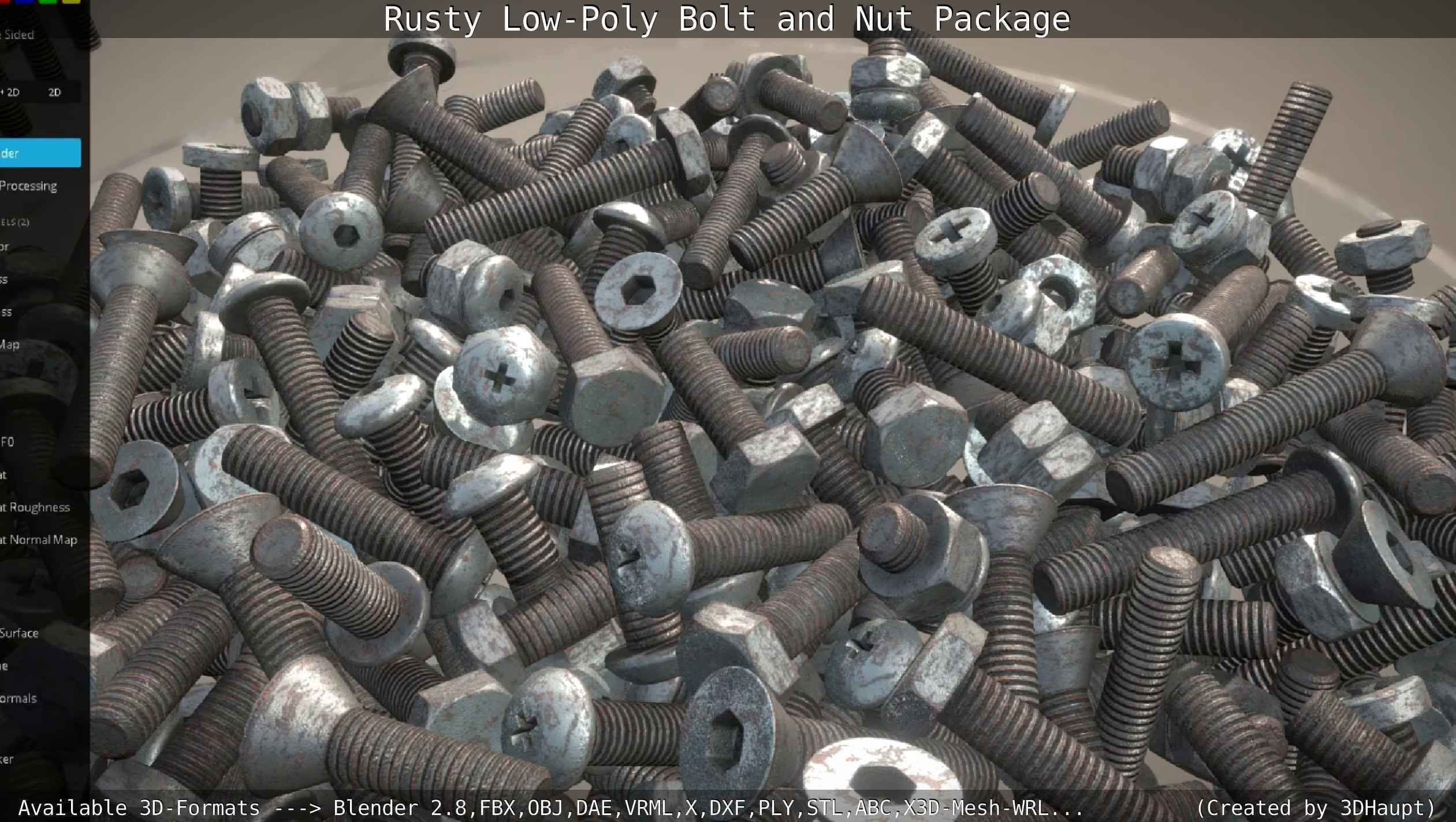 Rusty Low-Poly Bolt and Nut Package Low-poly 3D model_85