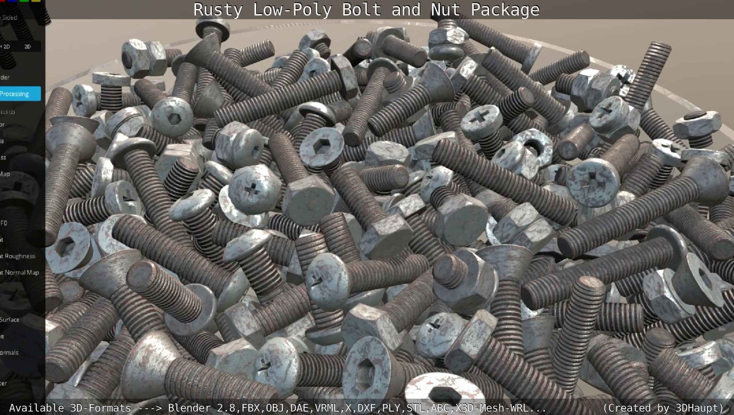 Rusty Low-Poly Bolt and Nut Package Low-poly 3D model_78