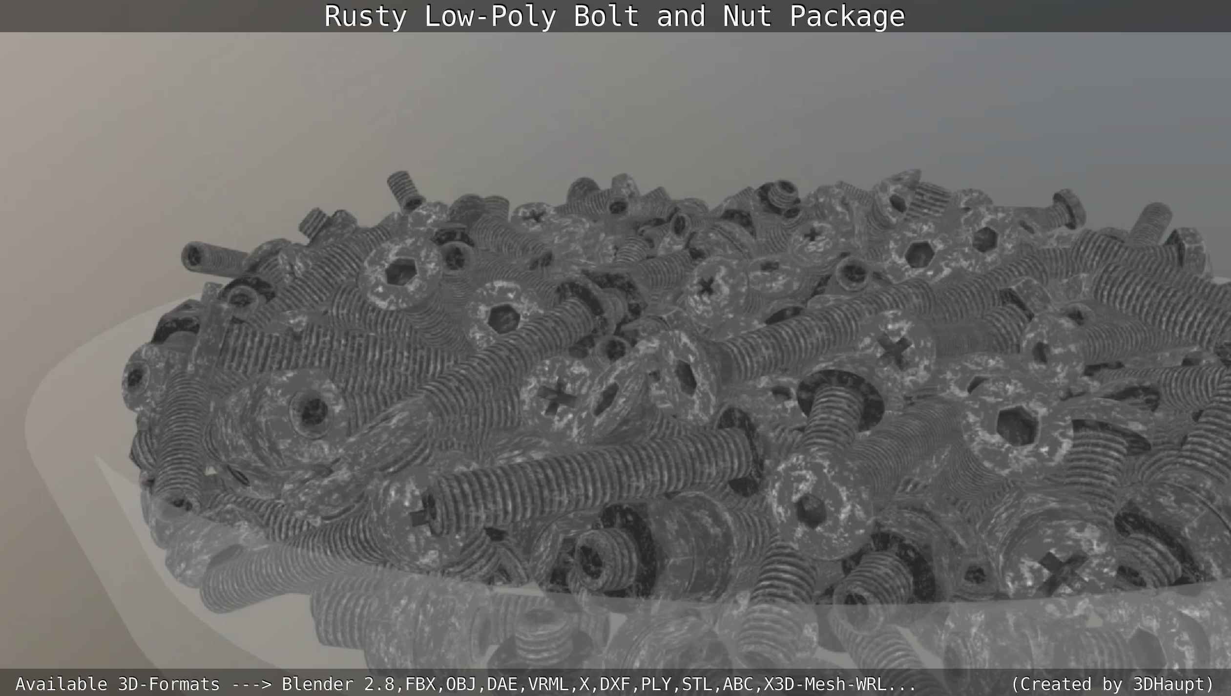 Rusty Low-Poly Bolt and Nut Package Low-poly 3D model_45