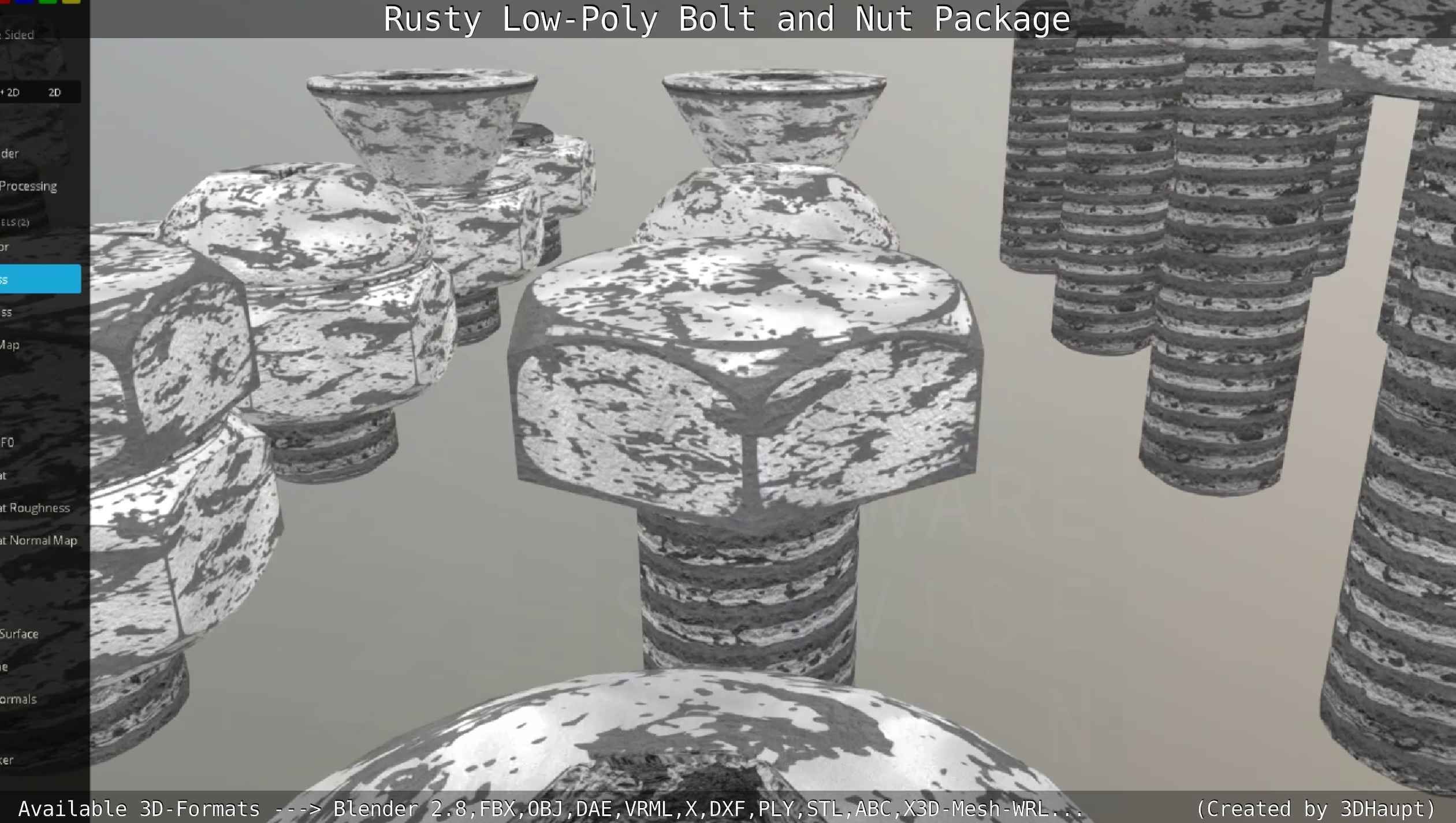 Rusty Low-Poly Bolt and Nut Package Low-poly 3D model_69