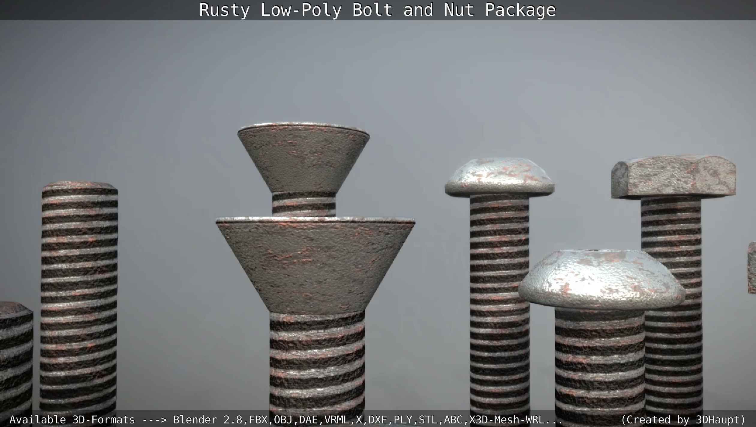 Rusty Low-Poly Bolt and Nut Package Low-poly 3D model_22