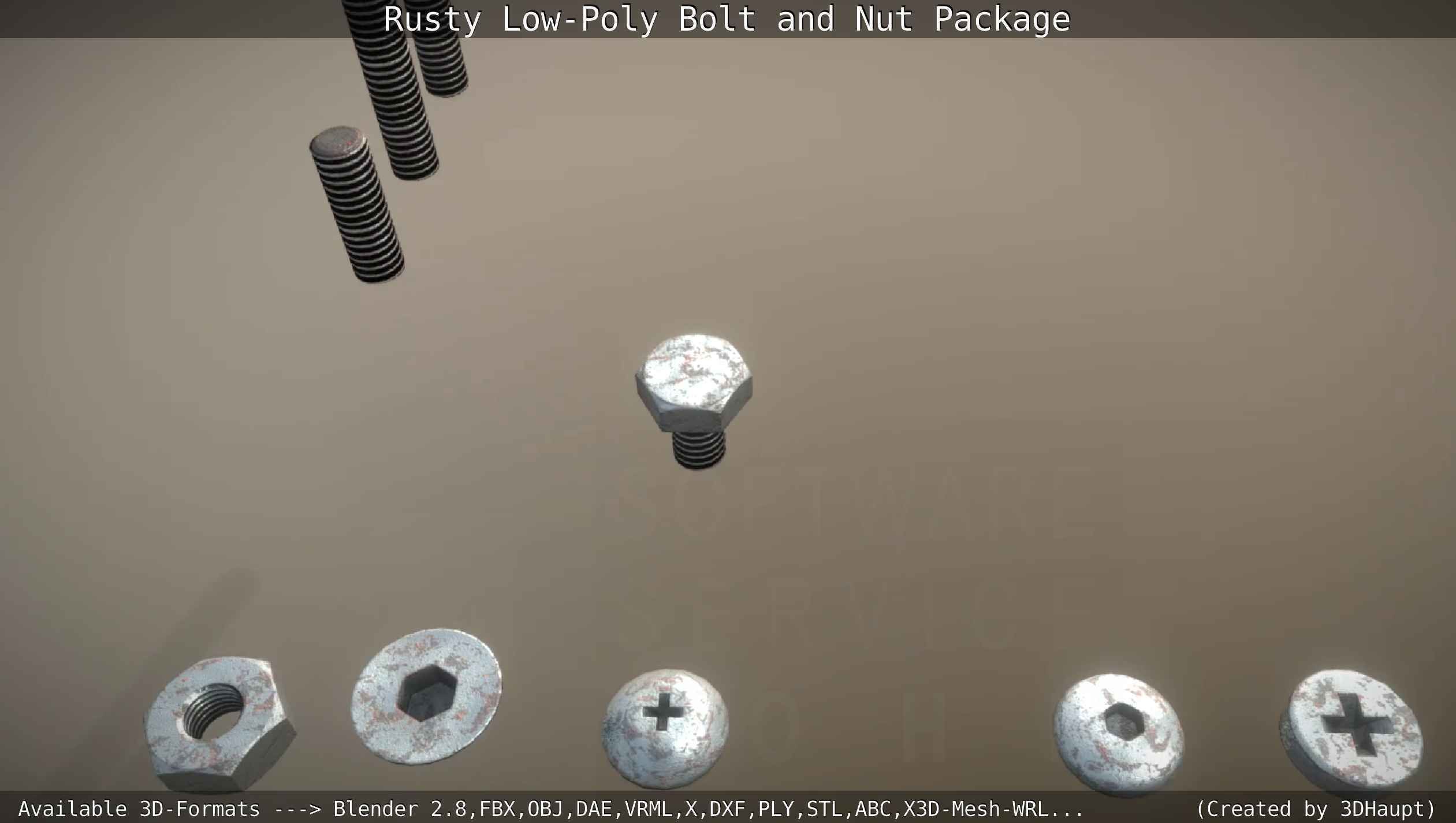 Rusty Low-Poly Bolt and Nut Package Low-poly 3D model_97