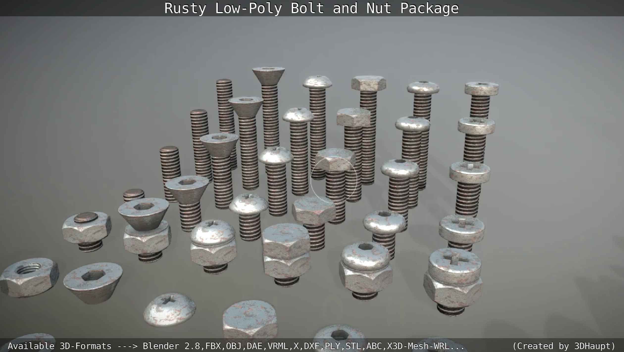 Rusty Low-Poly Bolt and Nut Package Low-poly 3D model_93