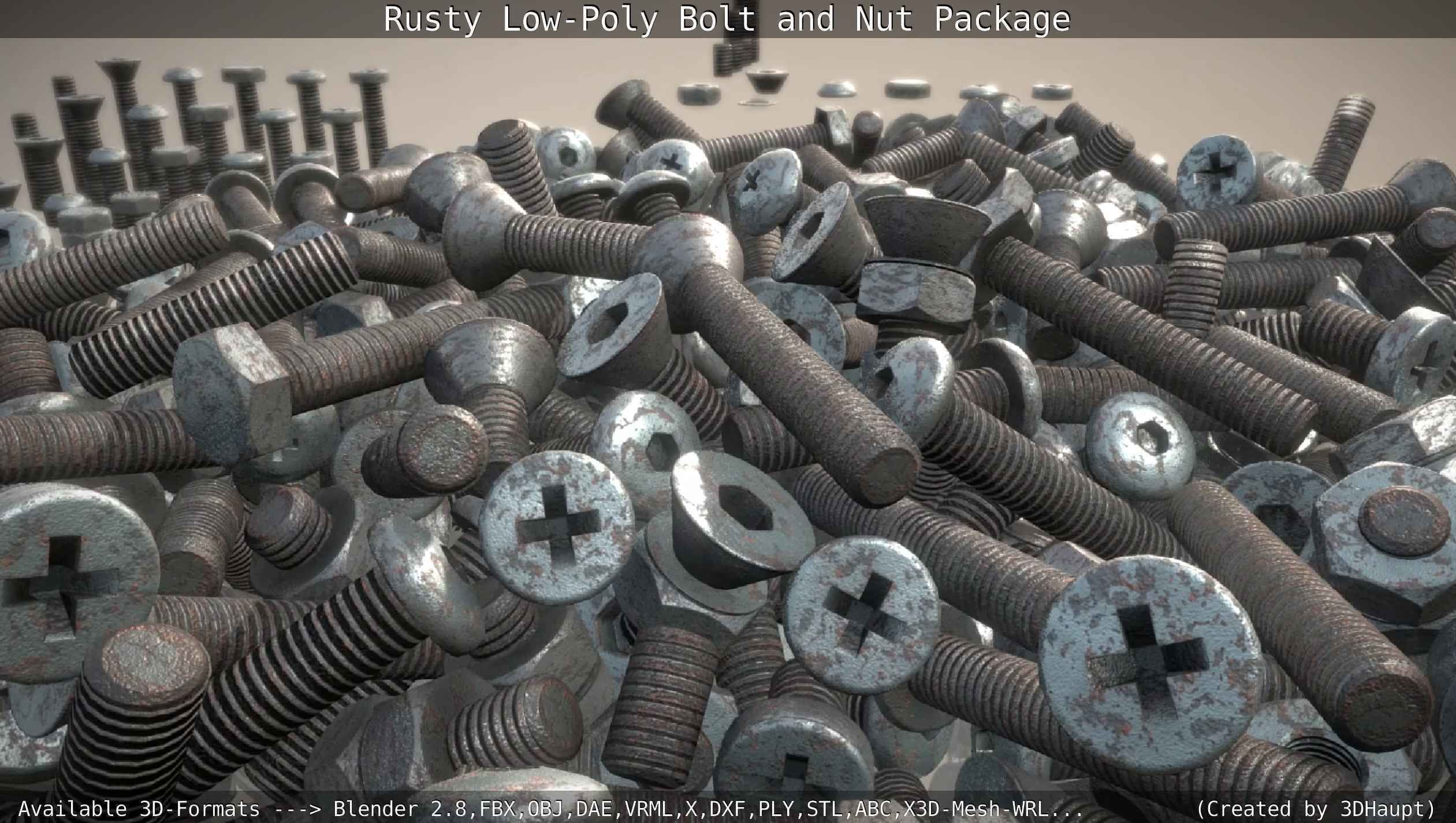 Rusty Low-Poly Bolt and Nut Package Low-poly 3D model_29