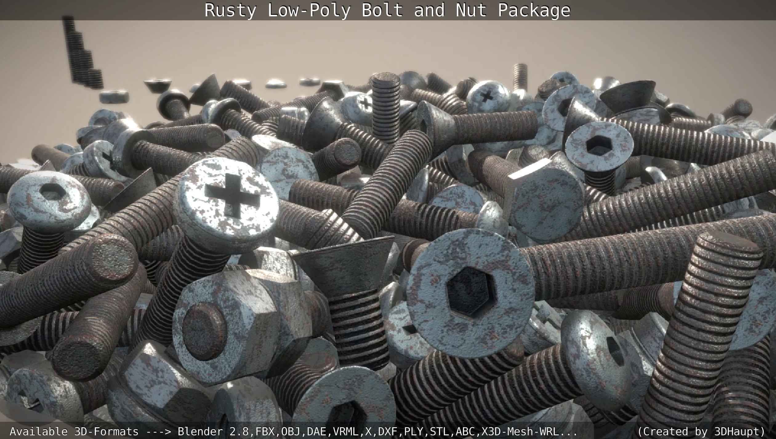 Rusty Low-Poly Bolt and Nut Package Low-poly 3D model_6
