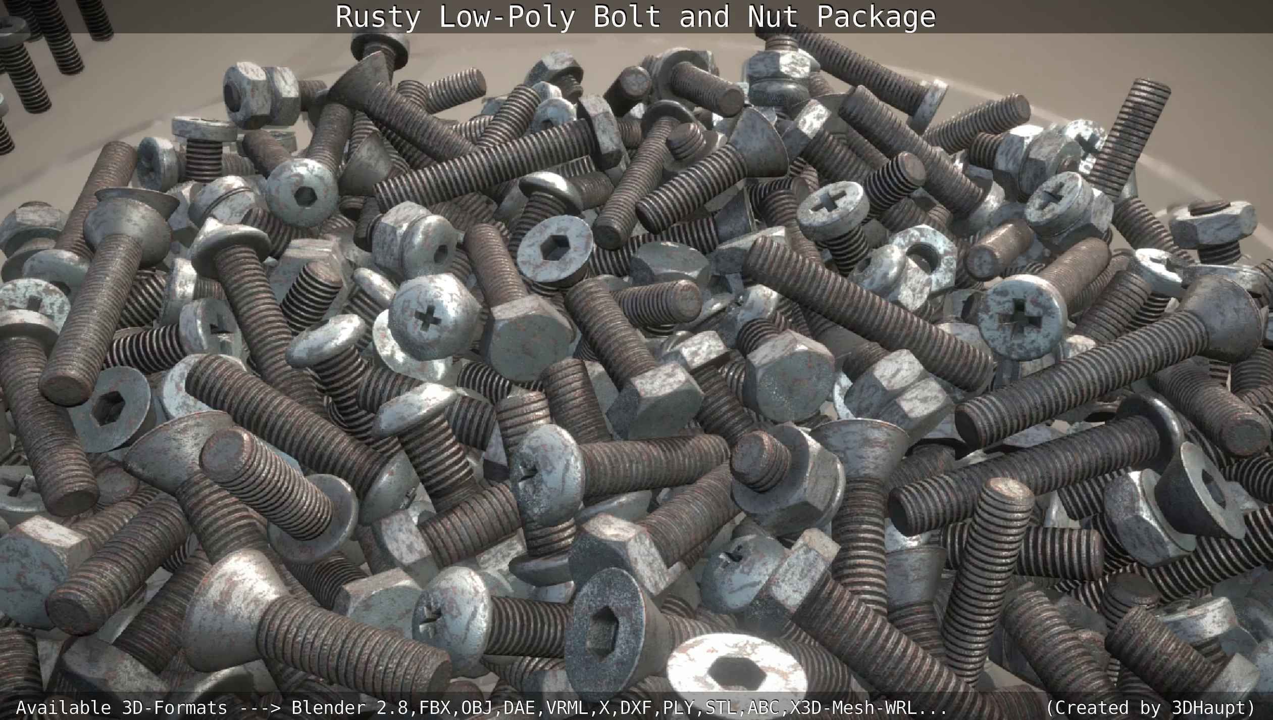 Rusty Low-Poly Bolt and Nut Package Low-poly 3D model_27