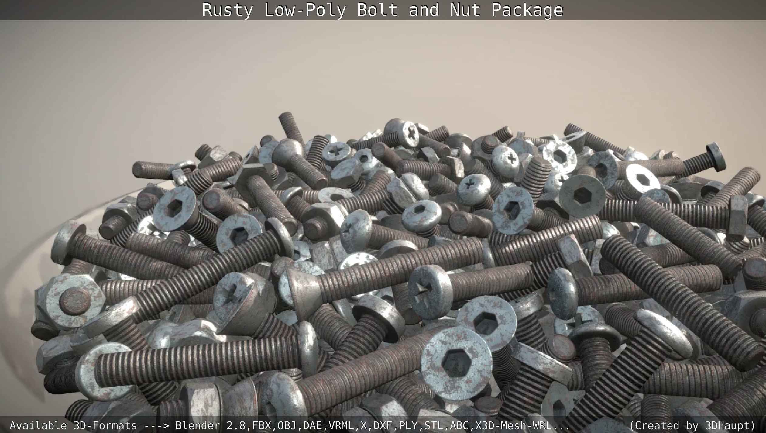 Rusty Low-Poly Bolt and Nut Package Low-poly 3D model_34